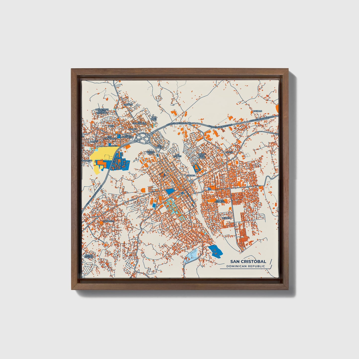 San Cristóbal Dominican Republic Colorful City Map Canvas Print • Dark Wooden Framed
