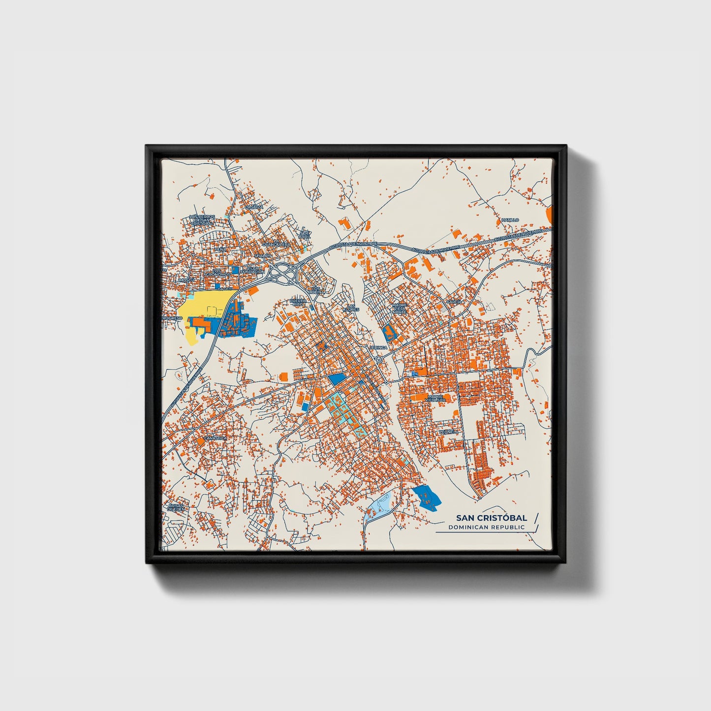 San Cristóbal Dominican Republic Colorful City Map Canvas Print • Black Framed