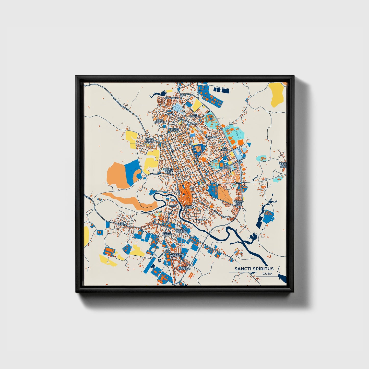 Sancti Spíritus Cuba Colorful City Map Canvas Print • Black Framed