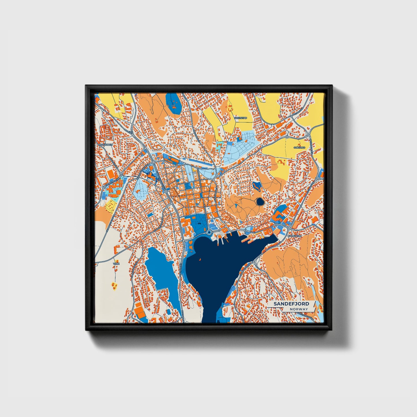 Sandefjord Norway Colorful City Map Canvas Print • Black Framed