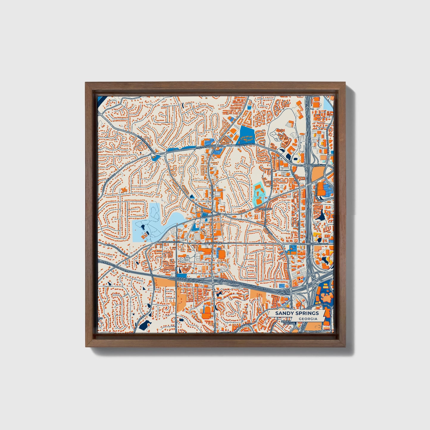 Sandy Springs Georgia Colorful City Map Canvas Print • Dark Wooden Framed