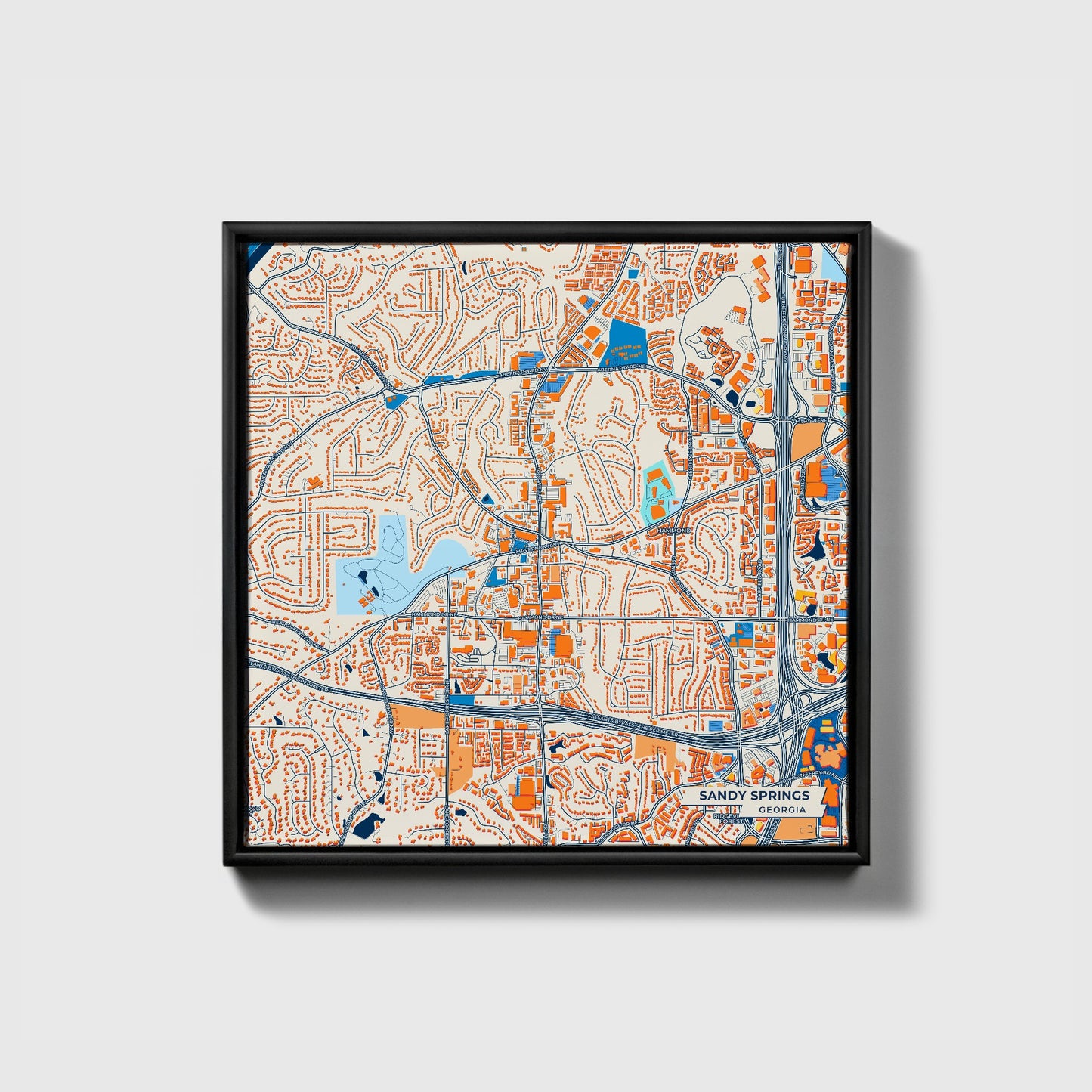 Sandy Springs Georgia Colorful City Map Canvas Print • Black Framed