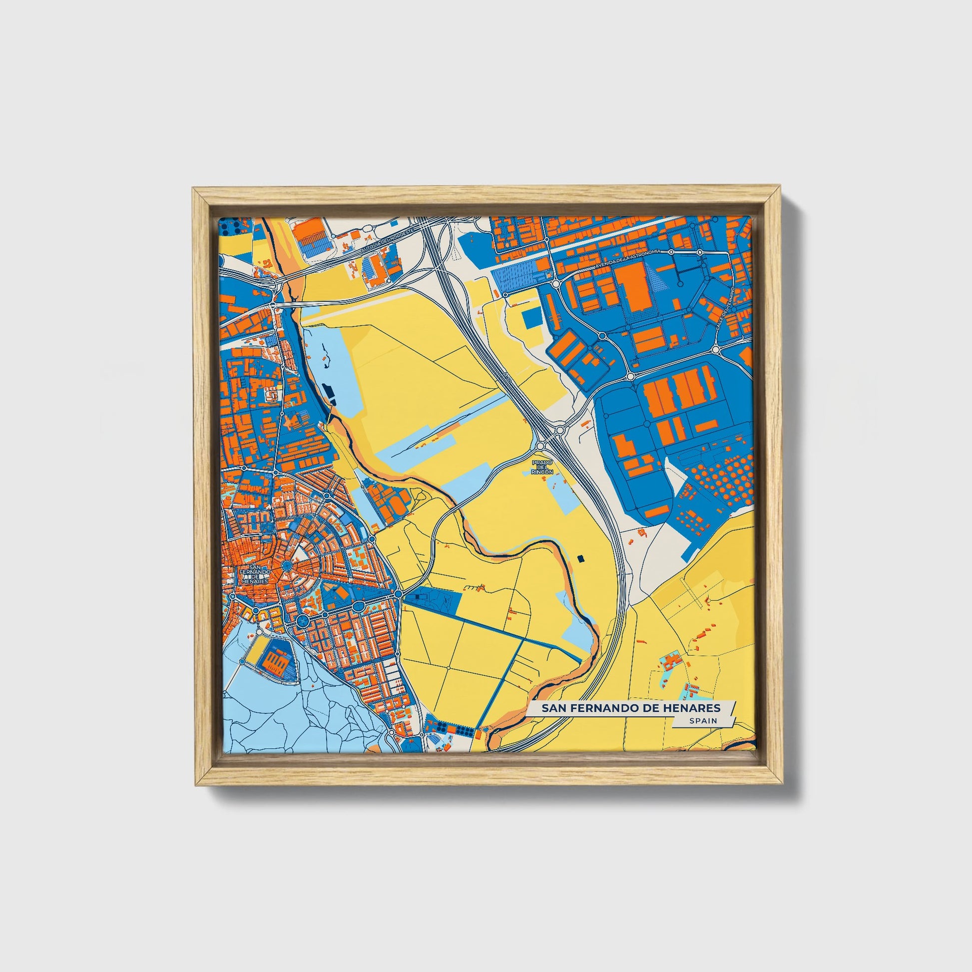 San Fernando De Henares Spain Colorful City Map Canvas Print • Natural Wooden Framed