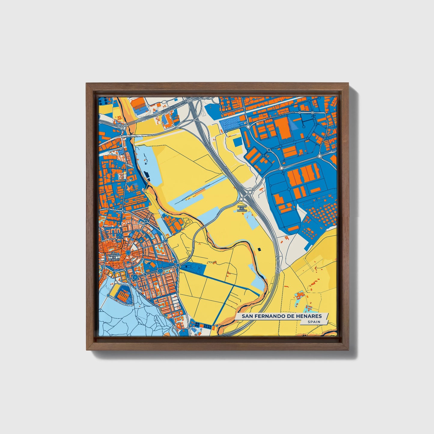 San Fernando De Henares Spain Colorful City Map Canvas Print • Dark Wooden Framed