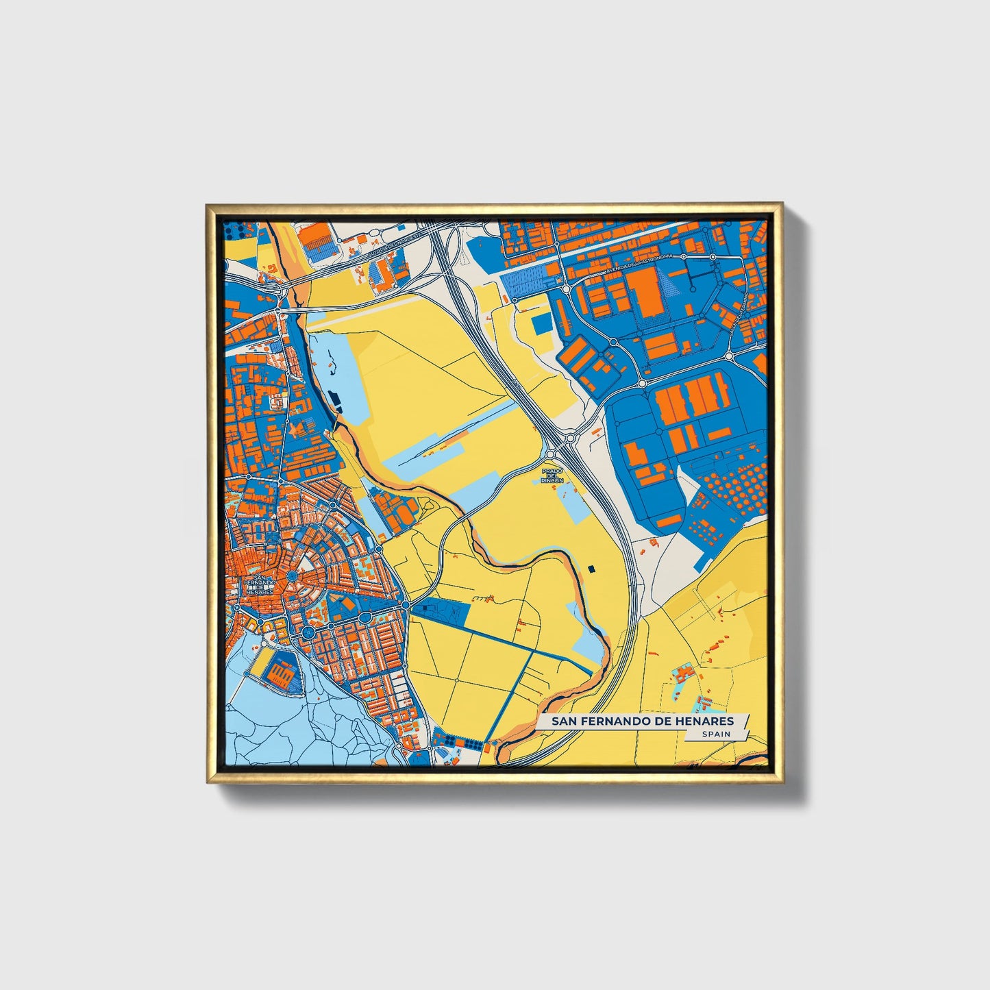 San Fernando De Henares Spain Colorful City Map Canvas Print • Gold Framed