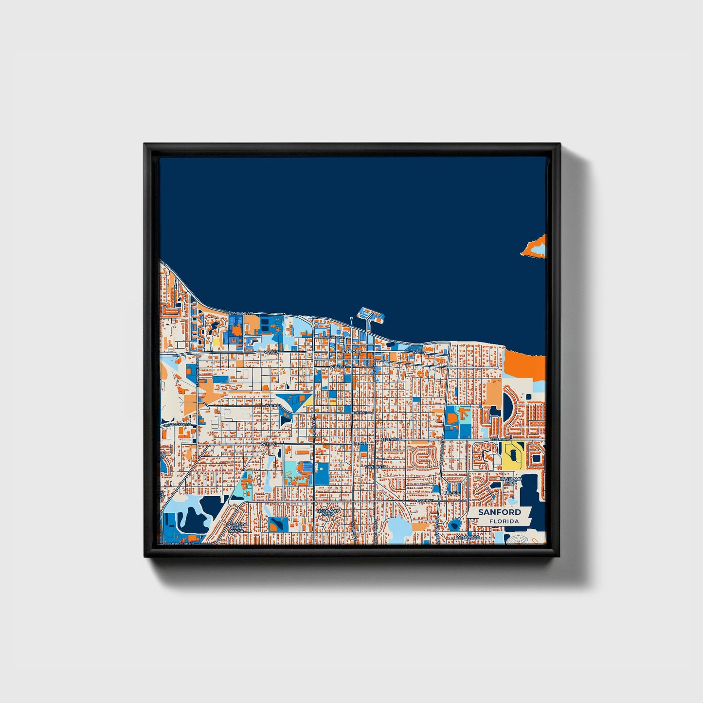 Sanford Florida Colorful City Map Canvas Print • Black Framed