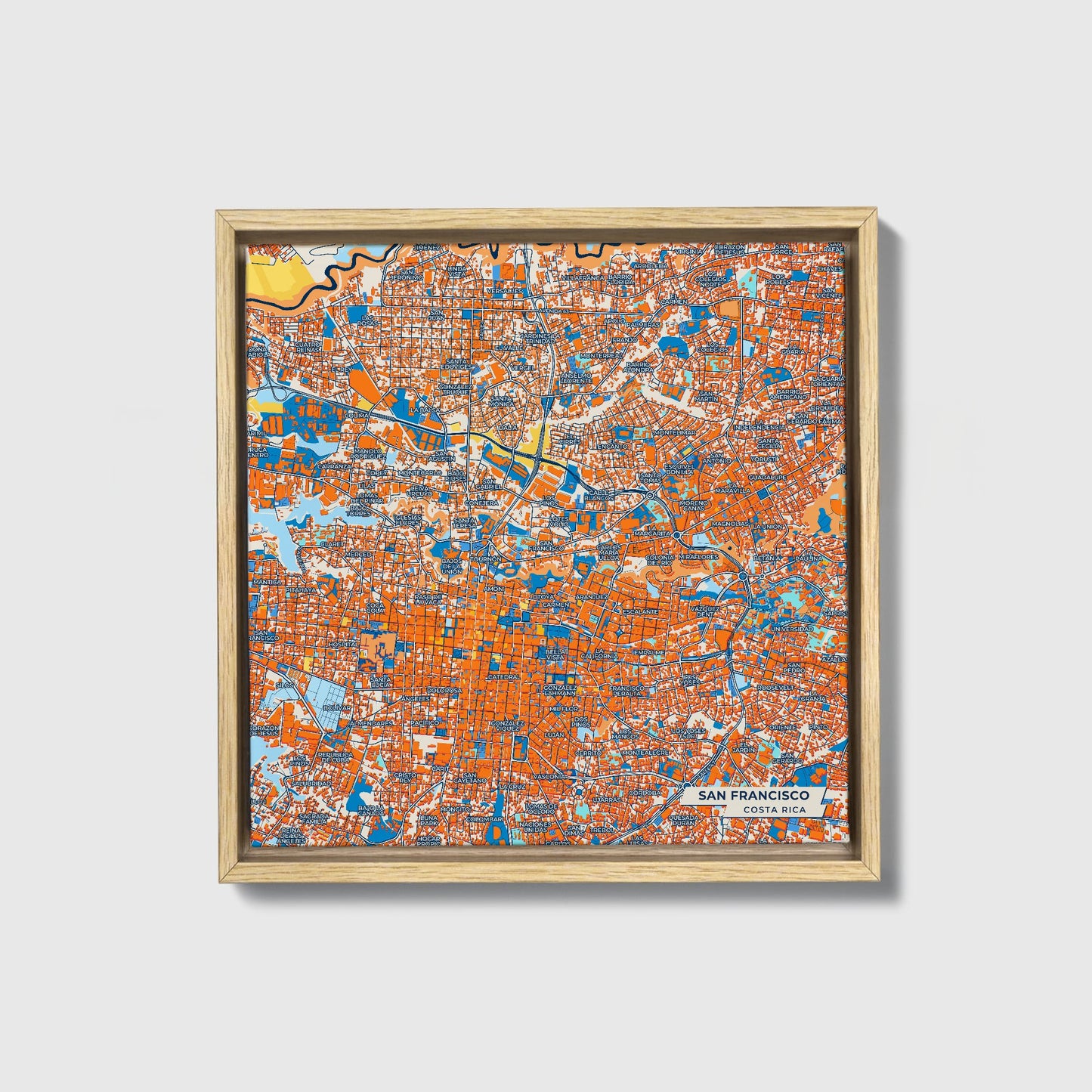 San Francisco Costa Rica Colorful City Map Canvas Print • Natural Wooden Framed