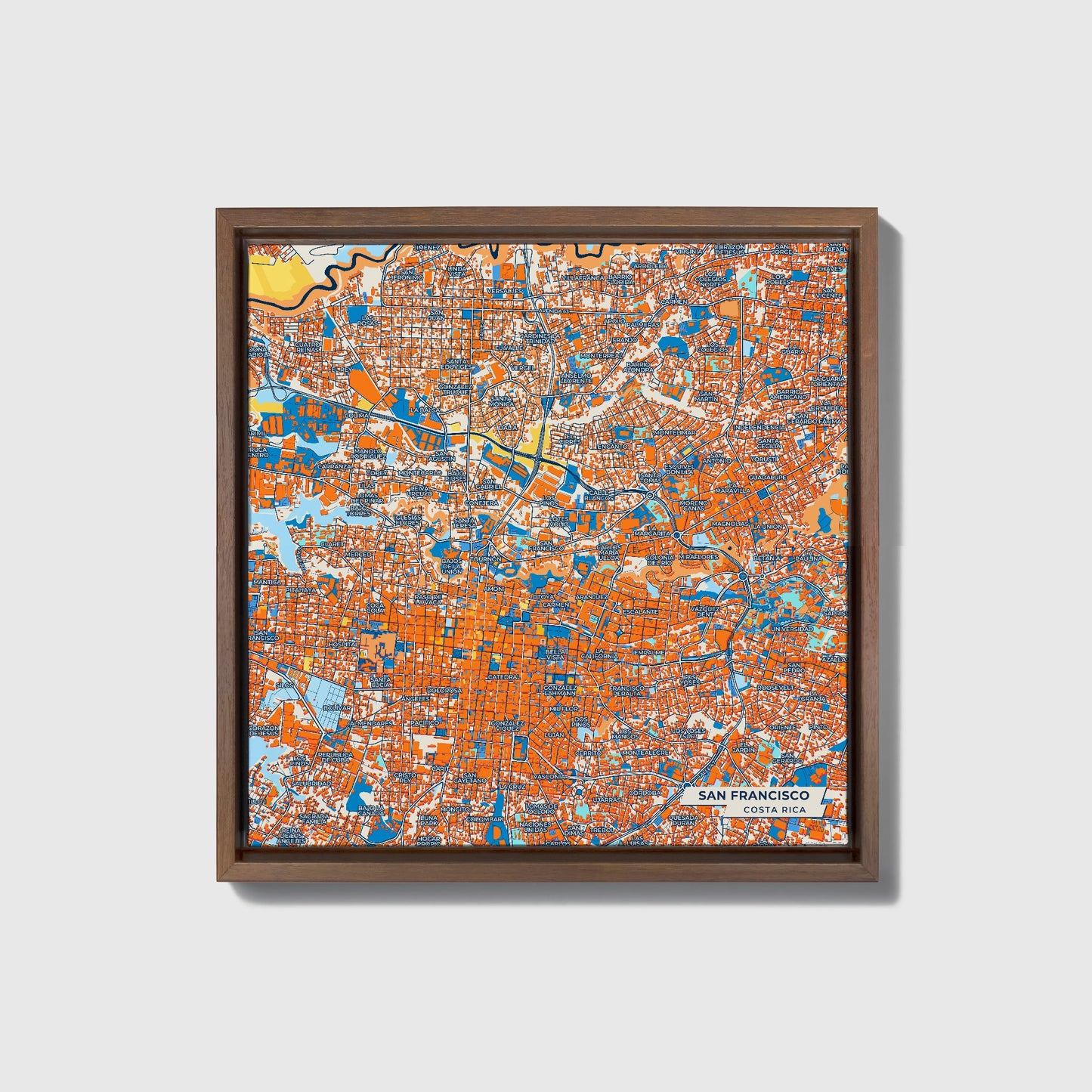 San Francisco Costa Rica Colorful City Map Canvas Print • Dark Wooden Framed