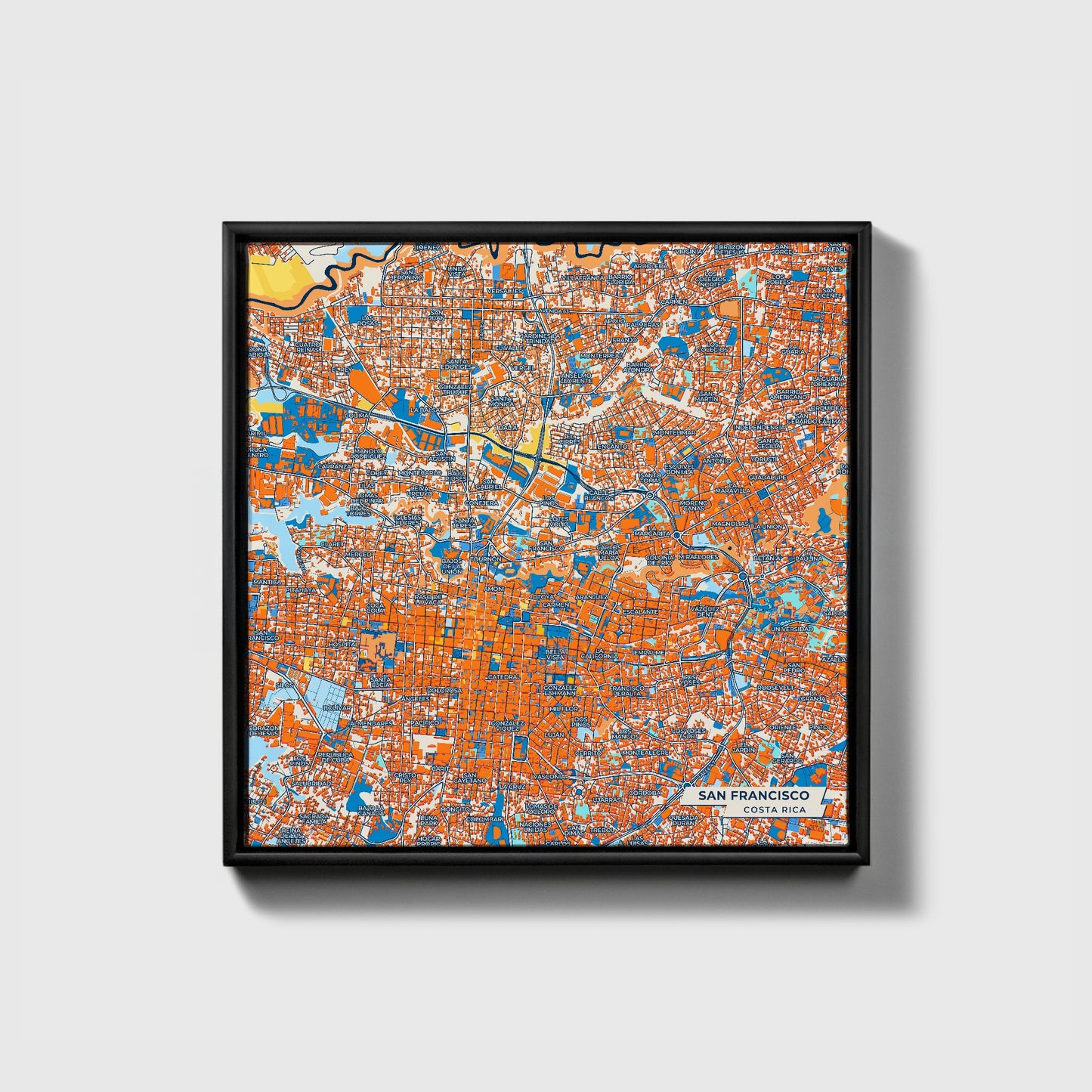 San Francisco Costa Rica Colorful City Map Canvas Print • Black Framed