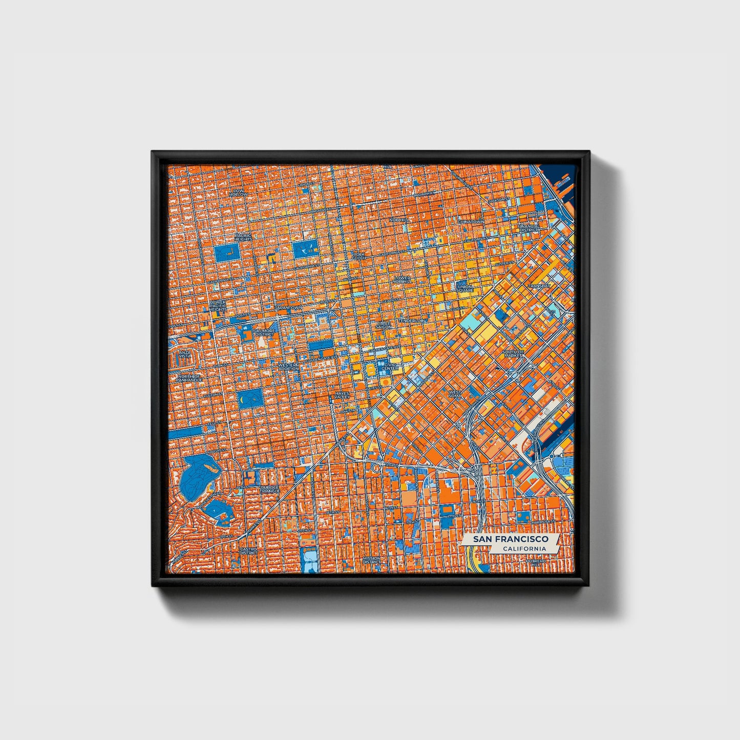 San Francisco California Colorful City Map Canvas Print • Black Framed