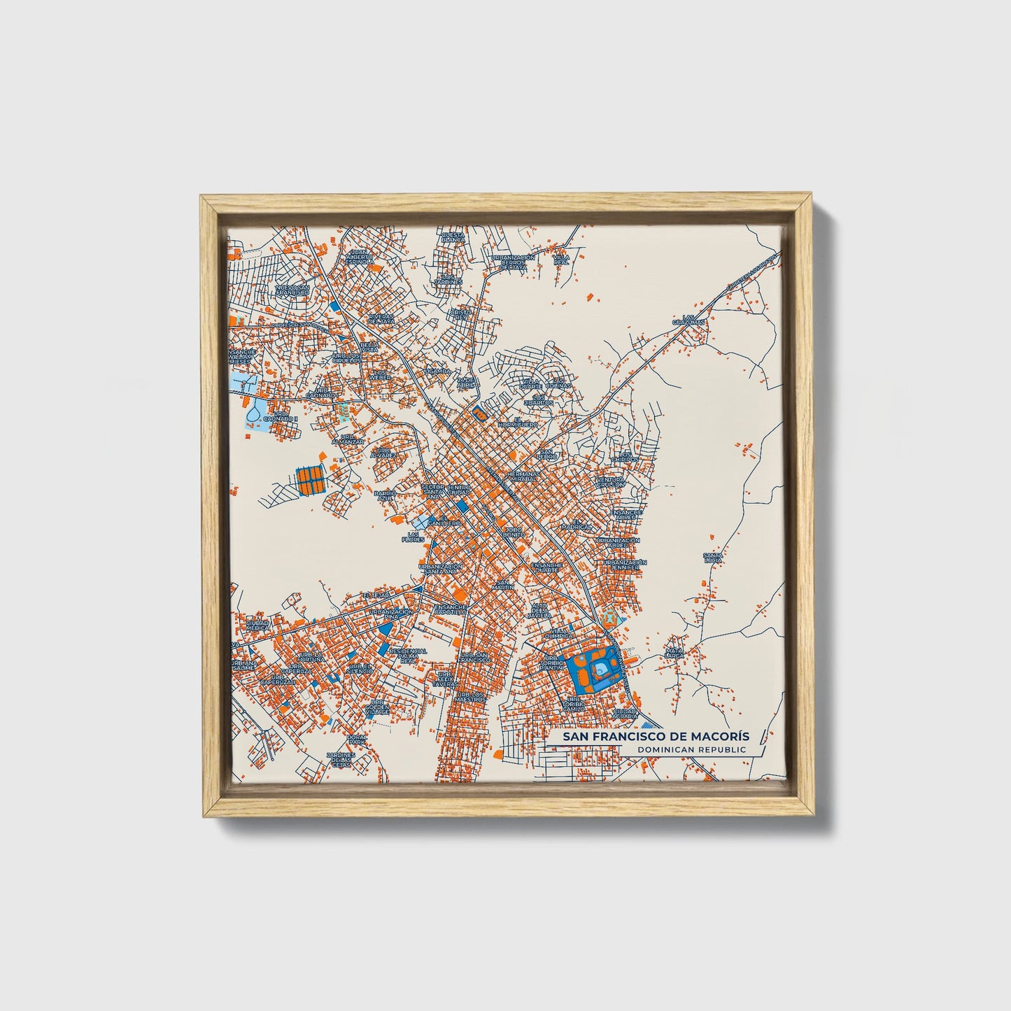 San Francisco De Macorís Dominican Republic Colorful City Map Canvas Print • Natural Wooden Framed