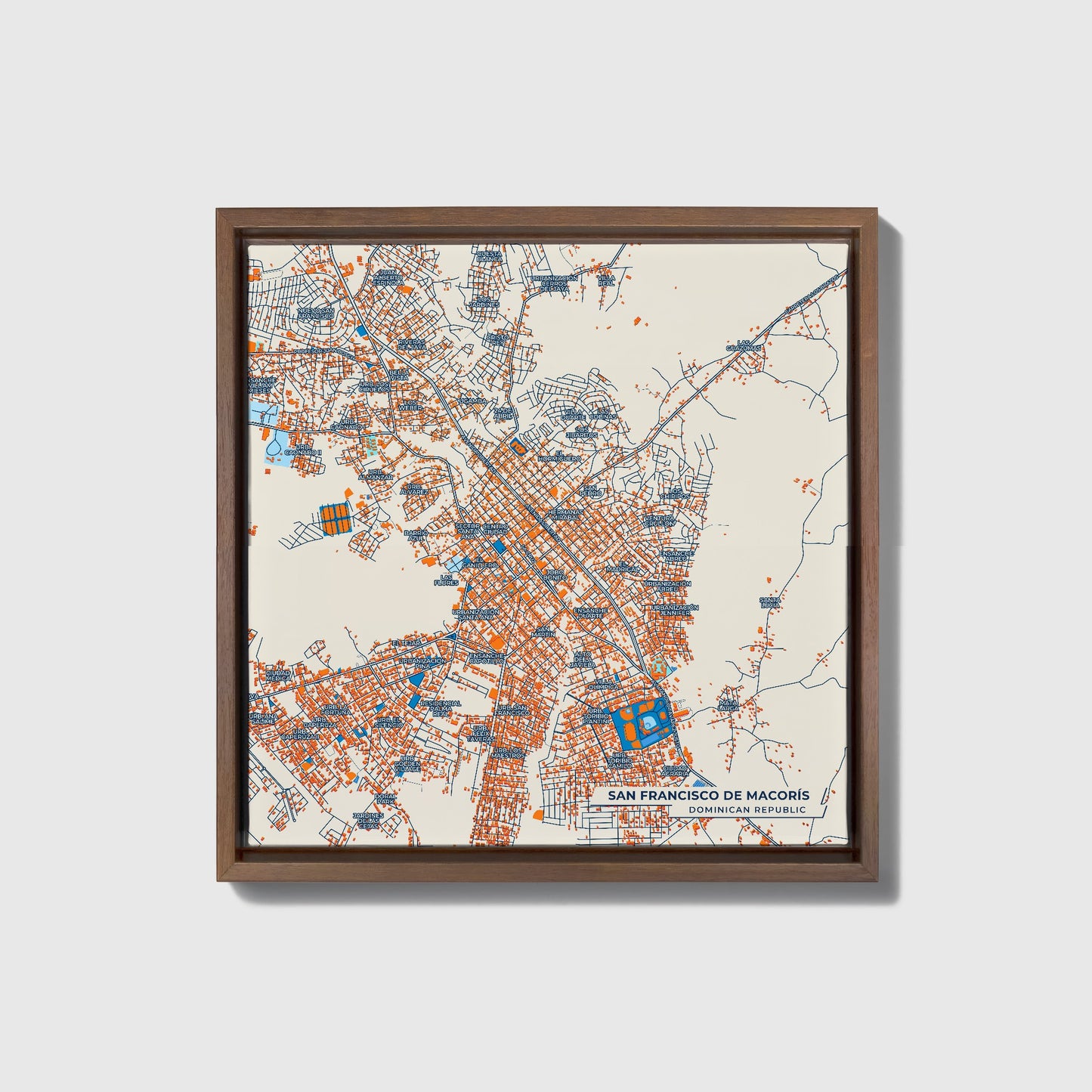 San Francisco De Macorís Dominican Republic Colorful City Map Canvas Print • Dark Wooden Framed
