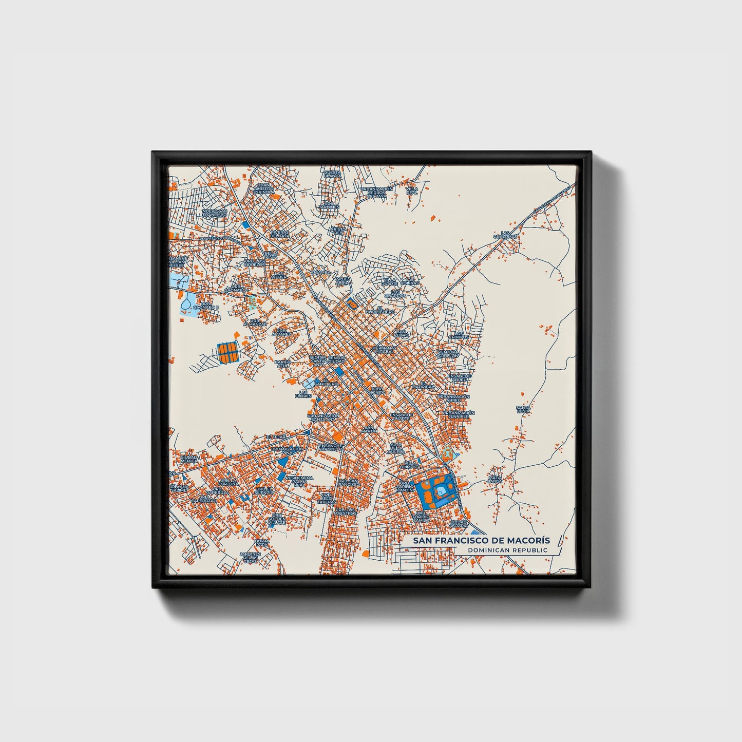San Francisco De Macorís Dominican Republic Colorful City Map Canvas Print • Black Framed