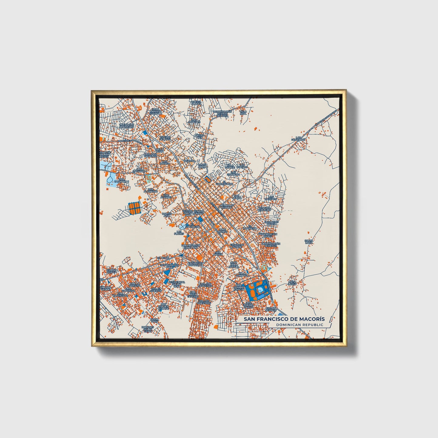 San Francisco De Macorís Dominican Republic Colorful City Map Canvas Print • Gold Framed