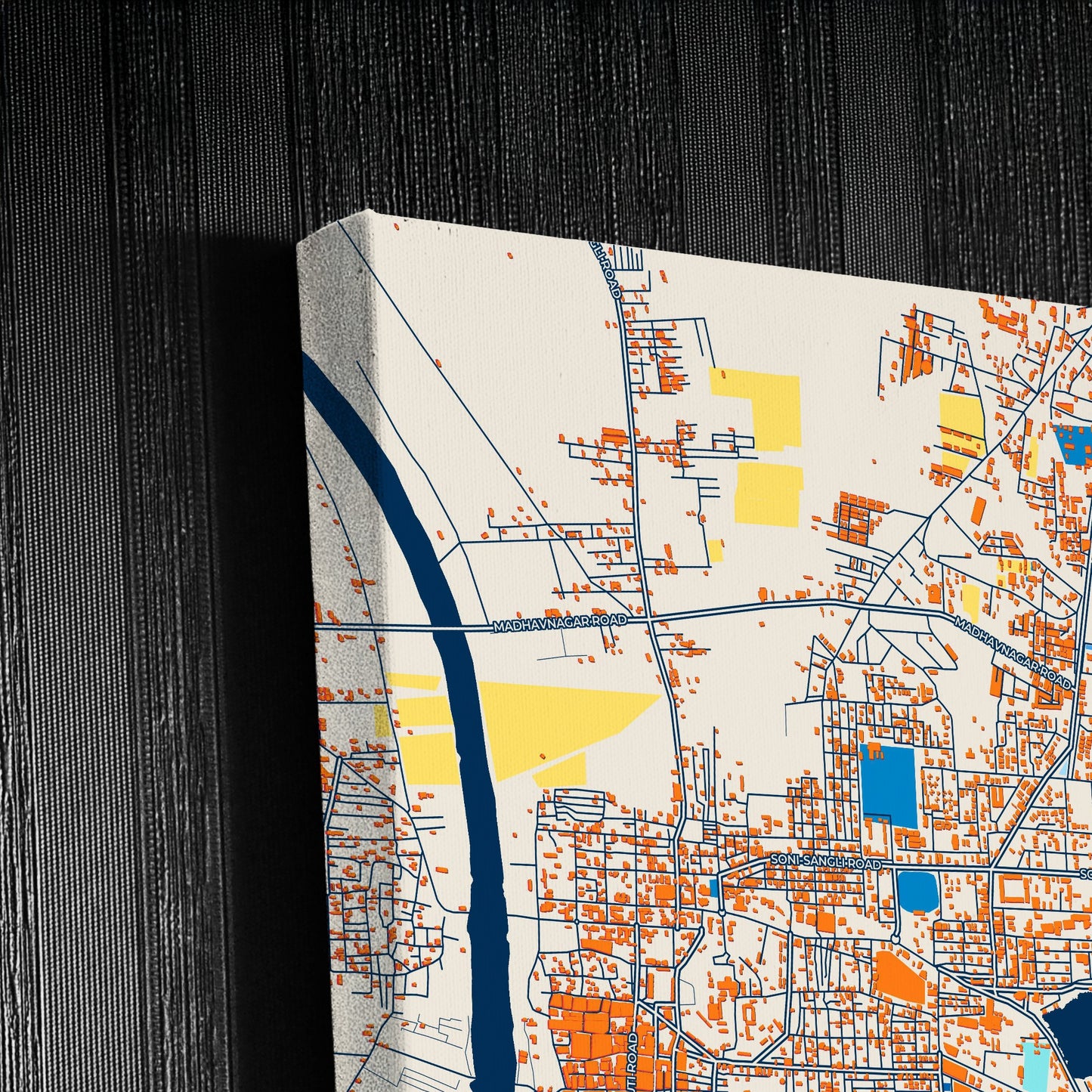 Sangli-Miraj Kupwad India Colorful City Map Canvas Print Detail