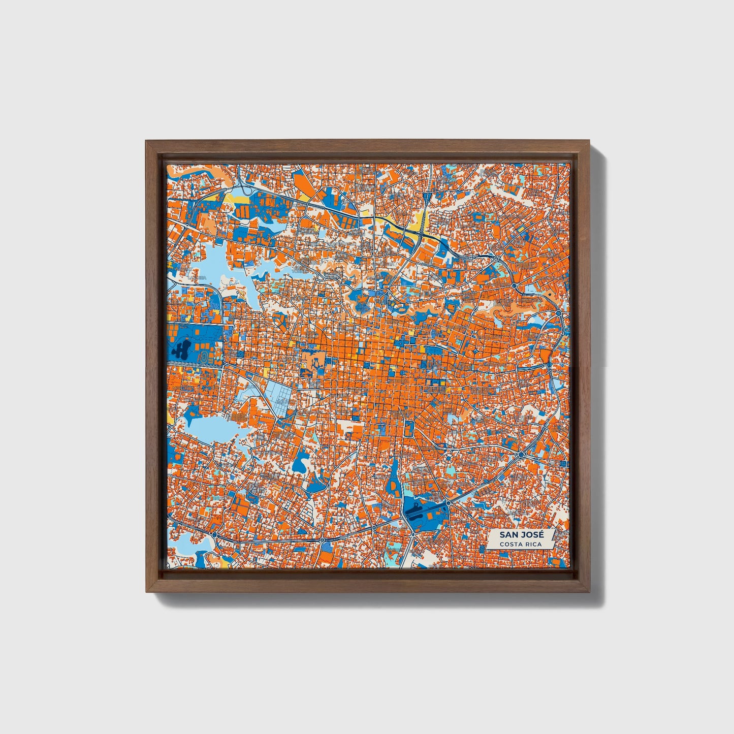 San José Costa Rica Colorful City Map Canvas Print • Dark Wooden Framed