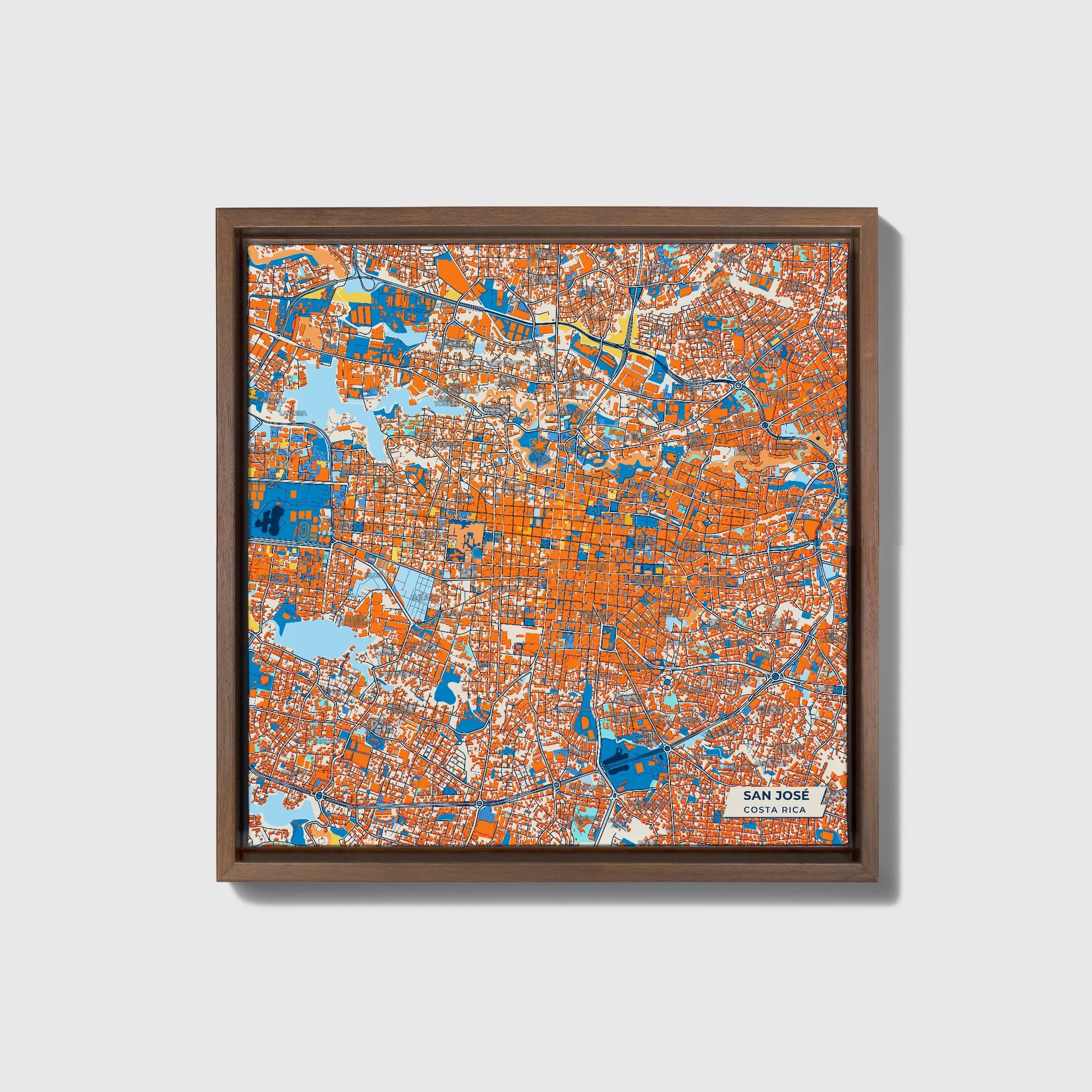 San José Costa Rica Colorful City Map Canvas Print • Dark Wooden Framed