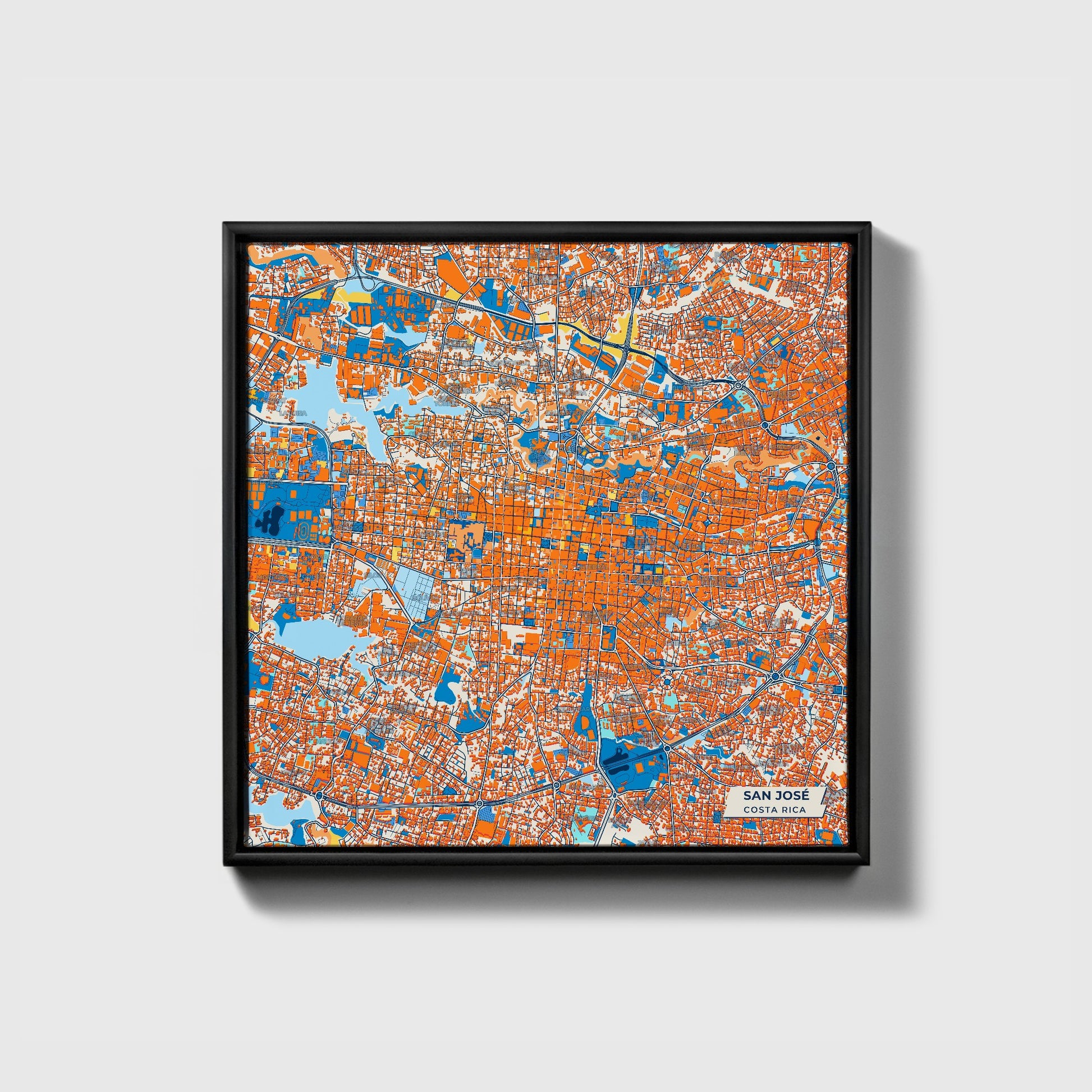 San José Costa Rica Colorful City Map Canvas Print • Black Framed