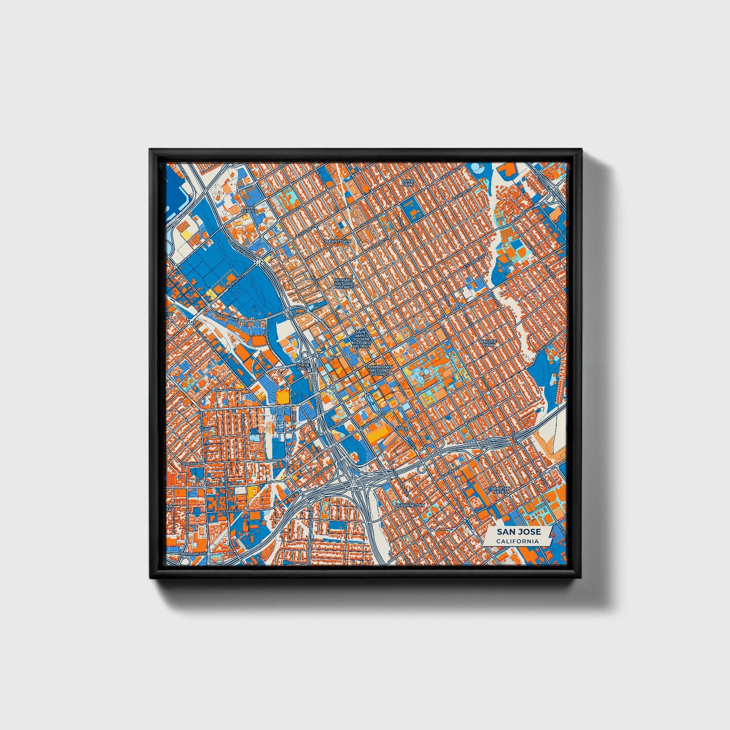 San Jose California Colorful City Map Canvas Print • Black Framed