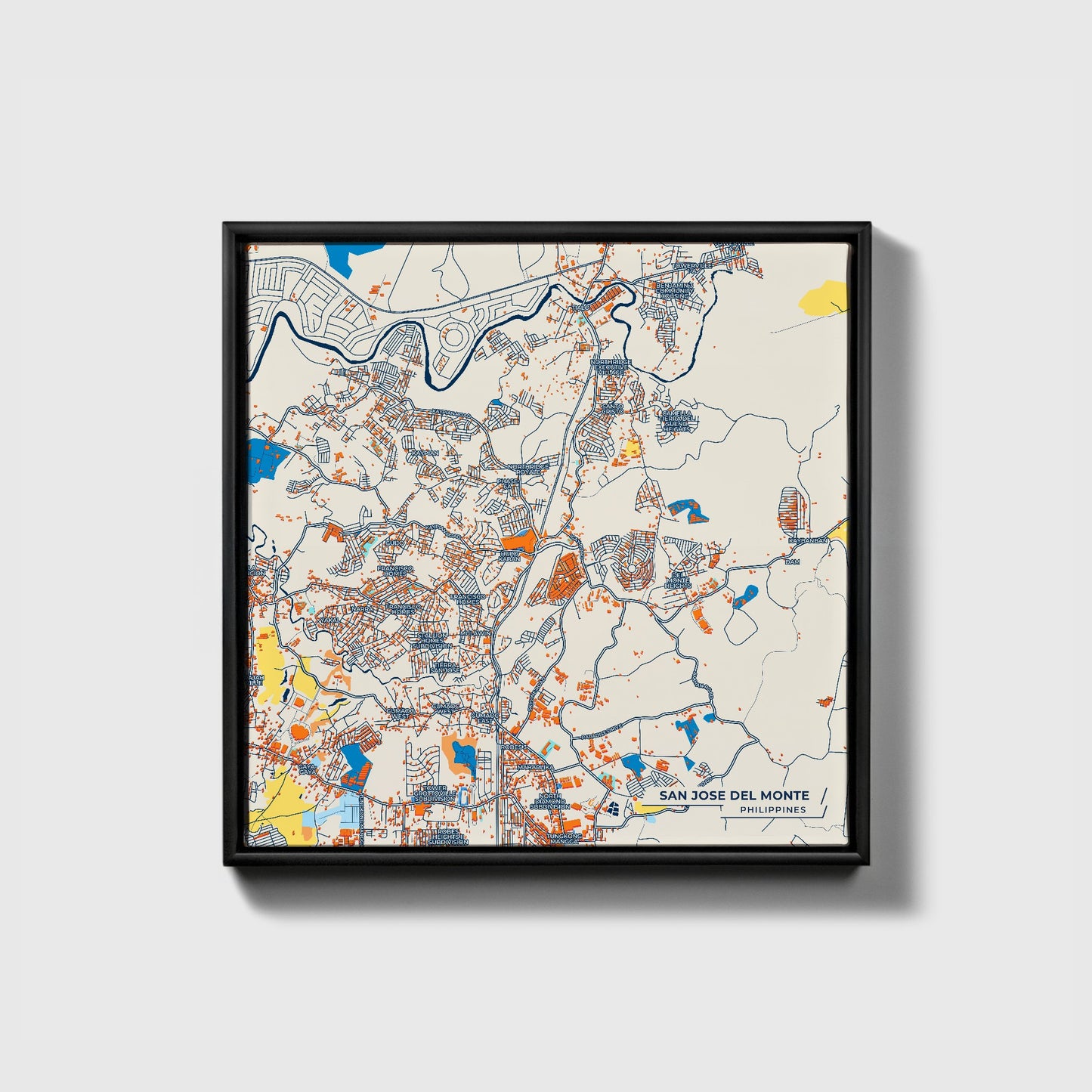 San Jose Del Monte Philippines Colorful City Map Canvas Print • Black Framed