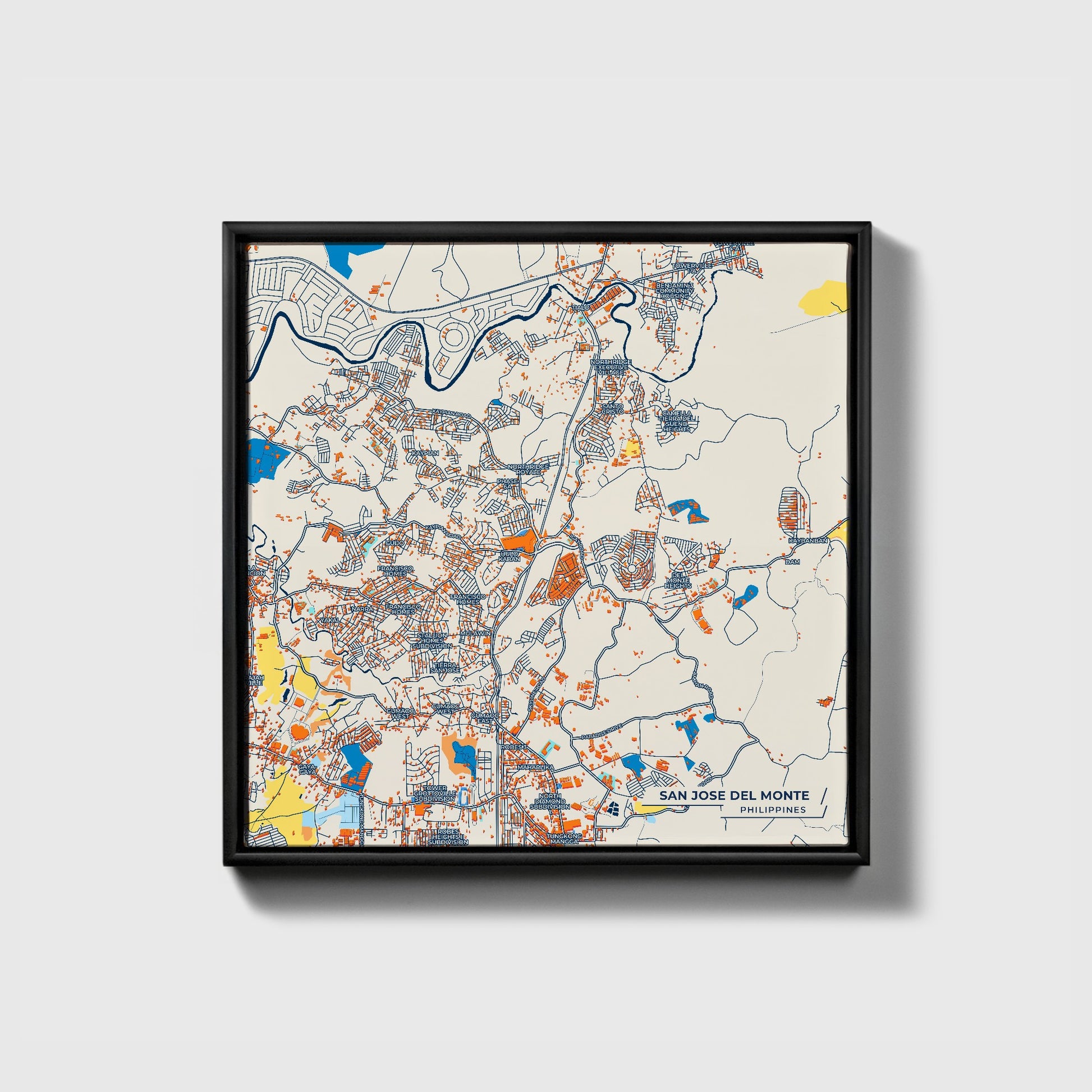 San Jose Del Monte Philippines Colorful City Map Canvas Print • Black Framed