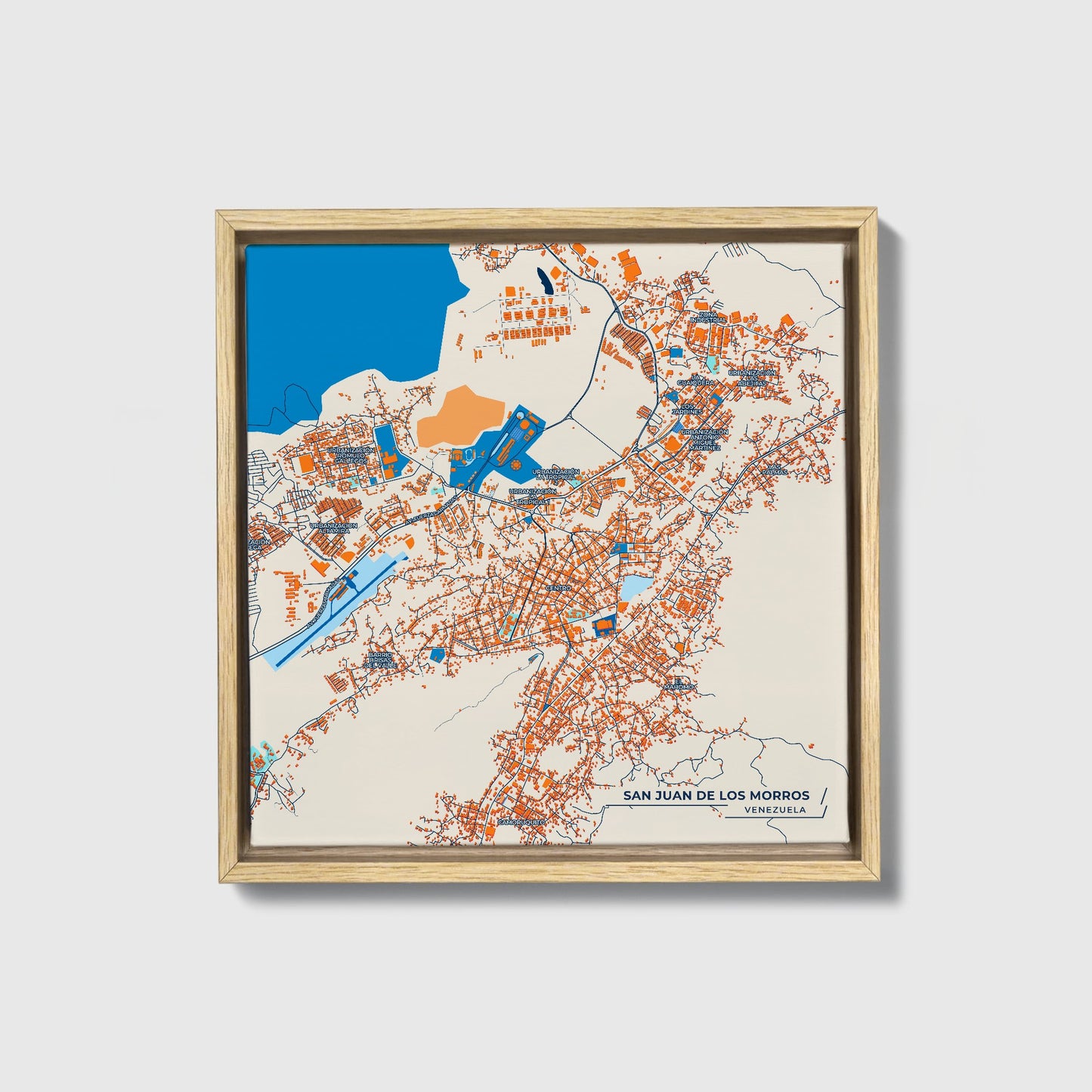 San Juan De Los Morros Venezuela Colorful City Map Canvas Print • Natural Wooden Framed