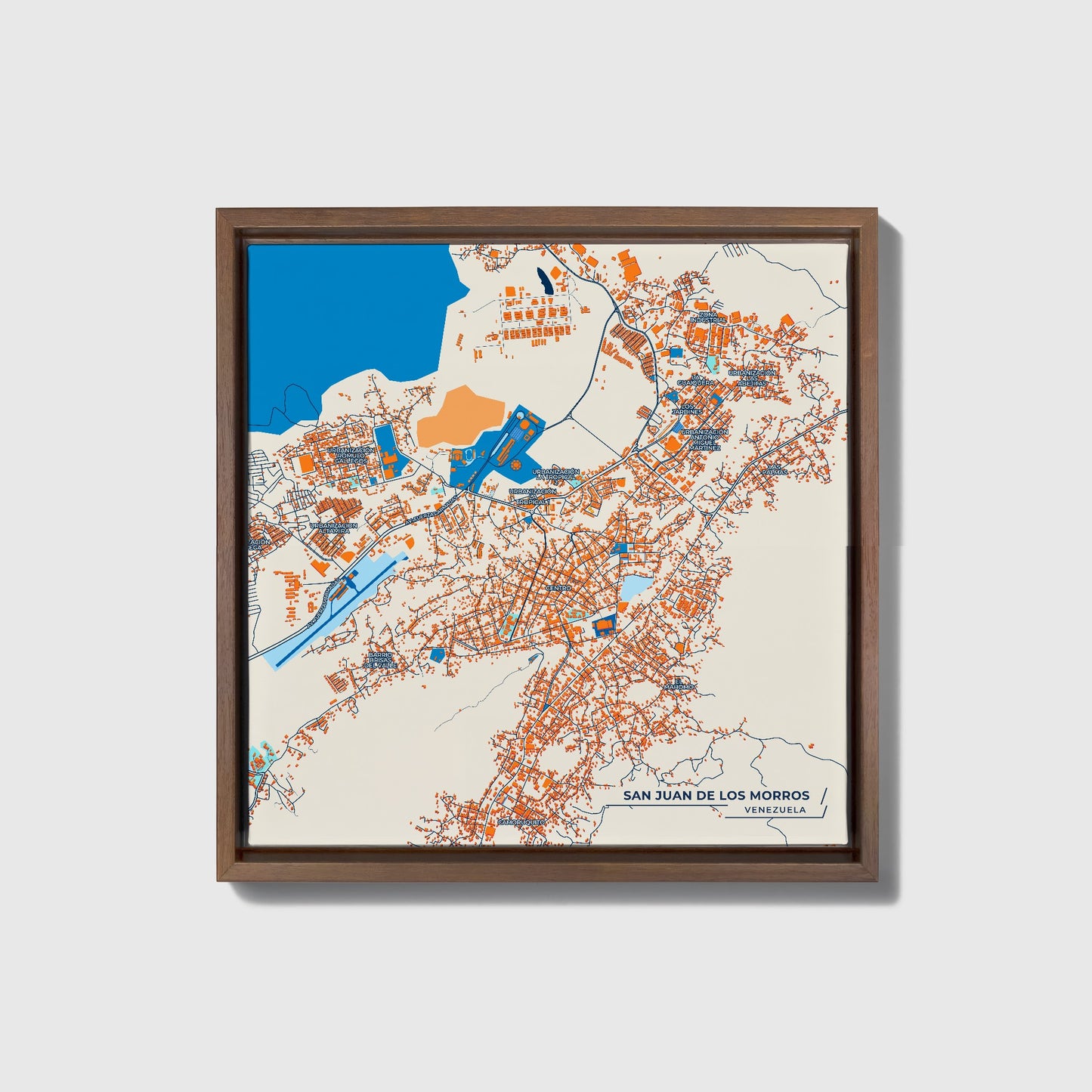 San Juan De Los Morros Venezuela Colorful City Map Canvas Print • Dark Wooden Framed