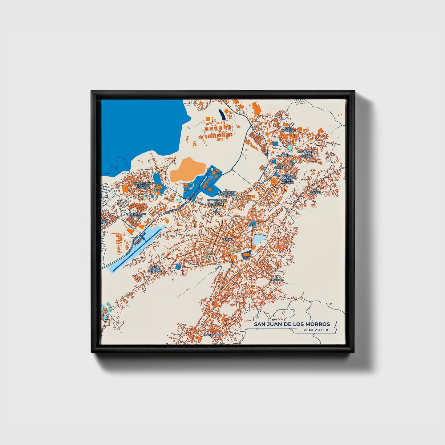 San Juan De Los Morros Venezuela Colorful City Map Canvas Print • Black Framed