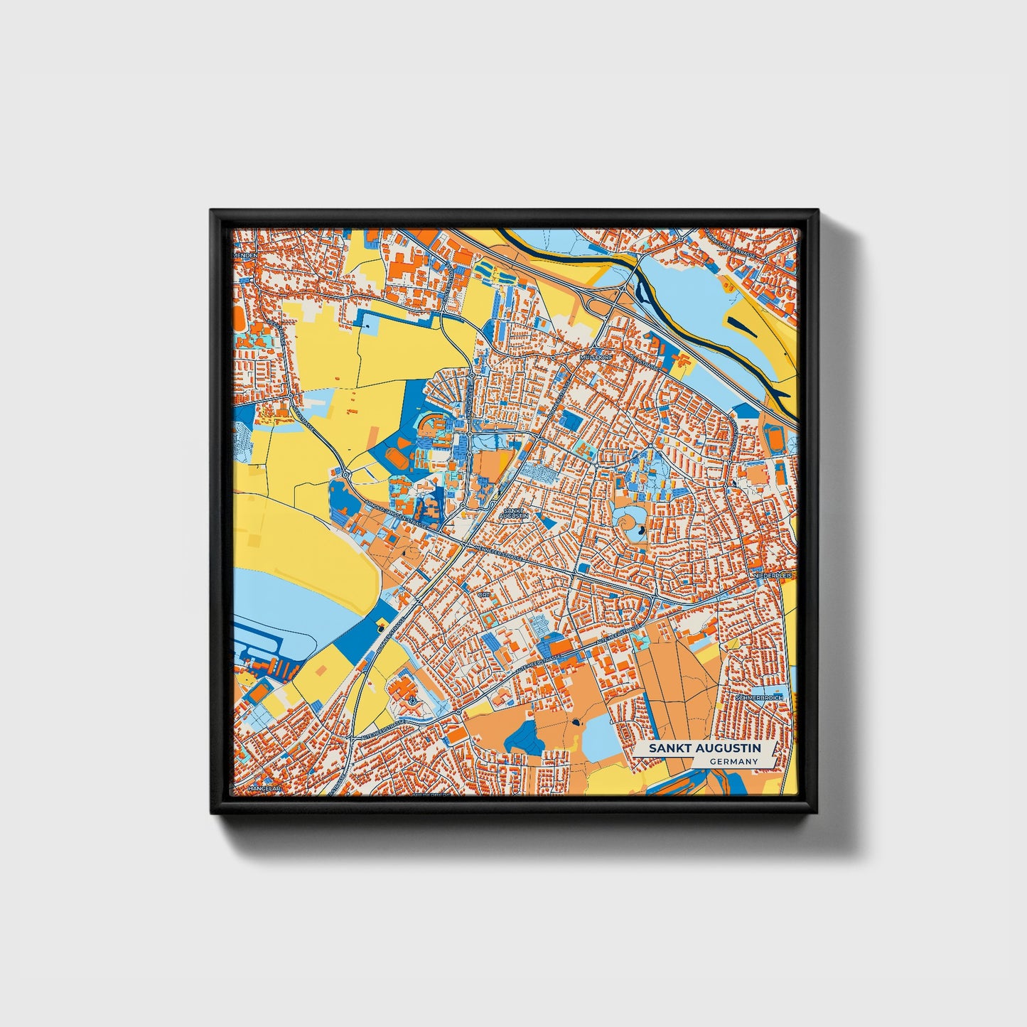 Sankt Augustin Germany Colorful City Map Canvas Print • Black Framed