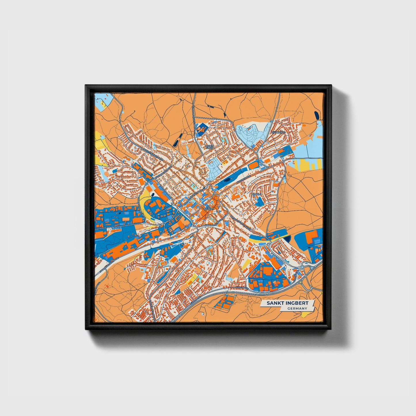 Sankt Ingbert Germany Colorful City Map Canvas Print • Black Framed