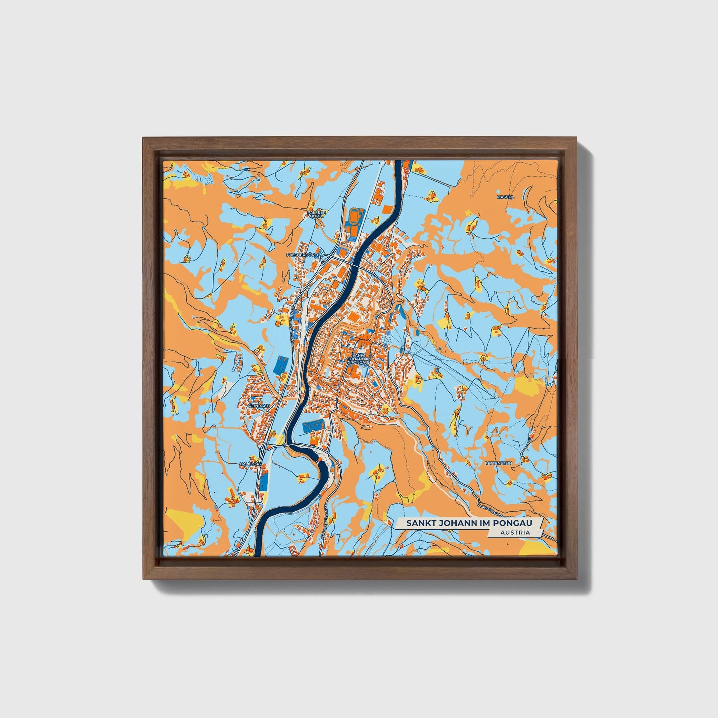 Sankt Johann Im Pongau Austria Colorful City Map Canvas Print • Dark Wooden Framed