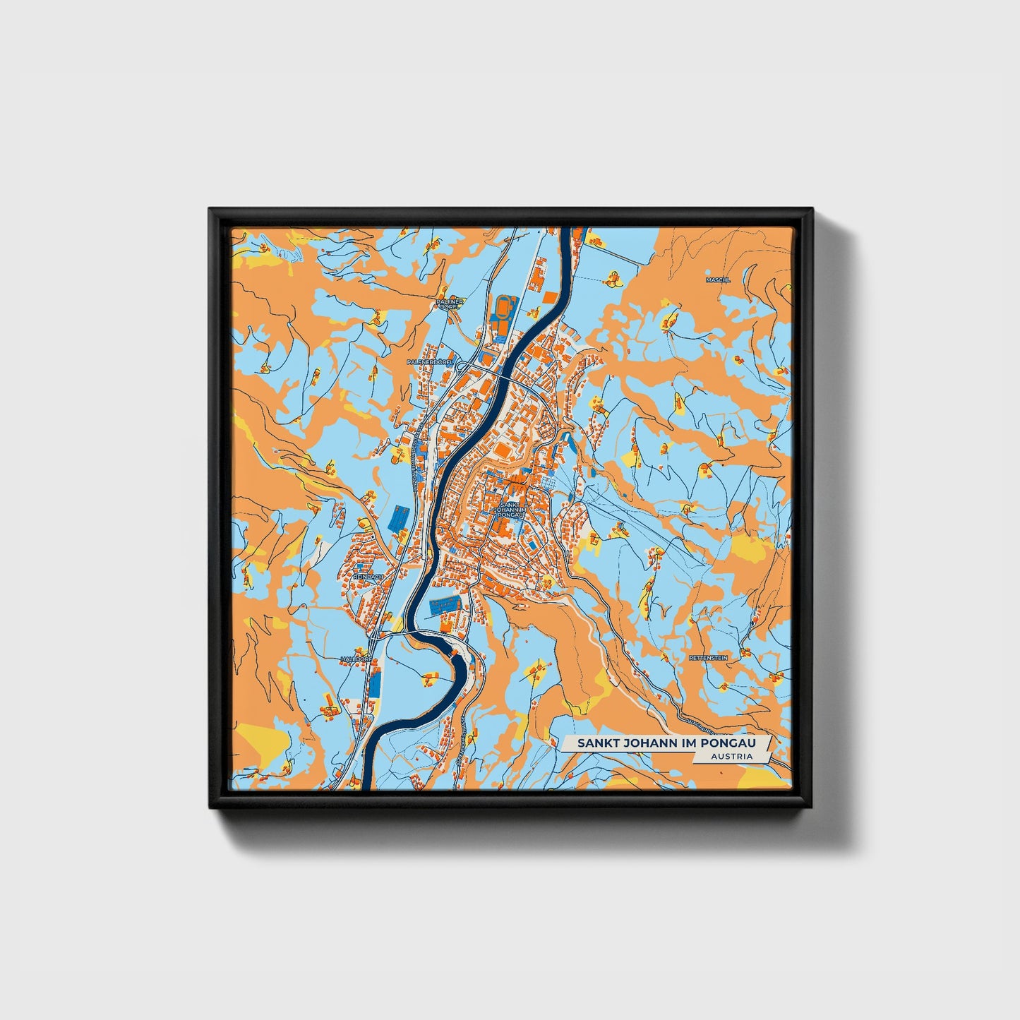 Sankt Johann Im Pongau Austria Colorful City Map Canvas Print • Black Framed