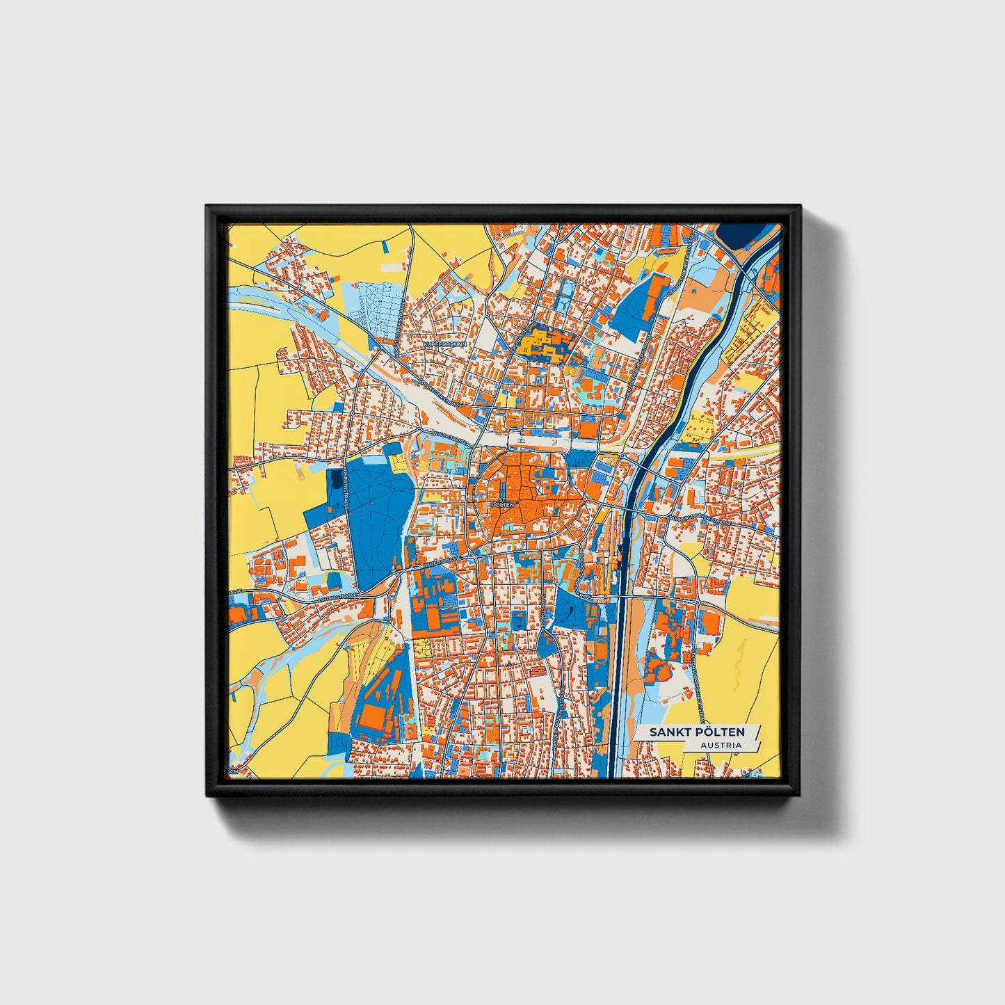 Sankt Pölten Austria Colorful City Map Canvas Print • Black Framed