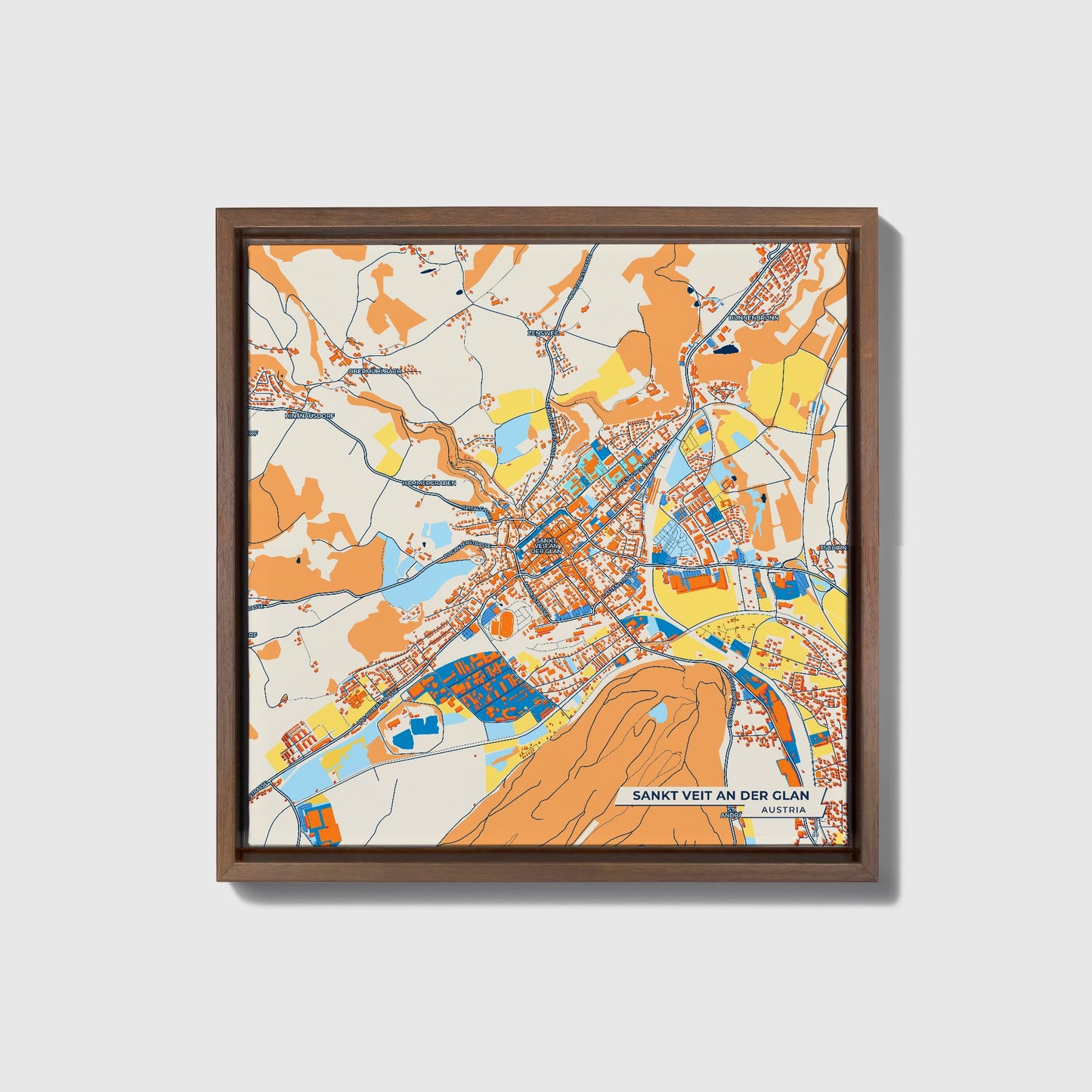 Sankt Veit An Der Glan Austria Colorful City Map Canvas Print • Dark Wooden Framed