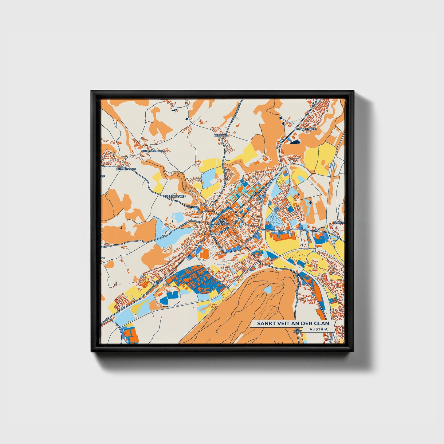 Sankt Veit An Der Glan Austria Colorful City Map Canvas Print • Black Framed