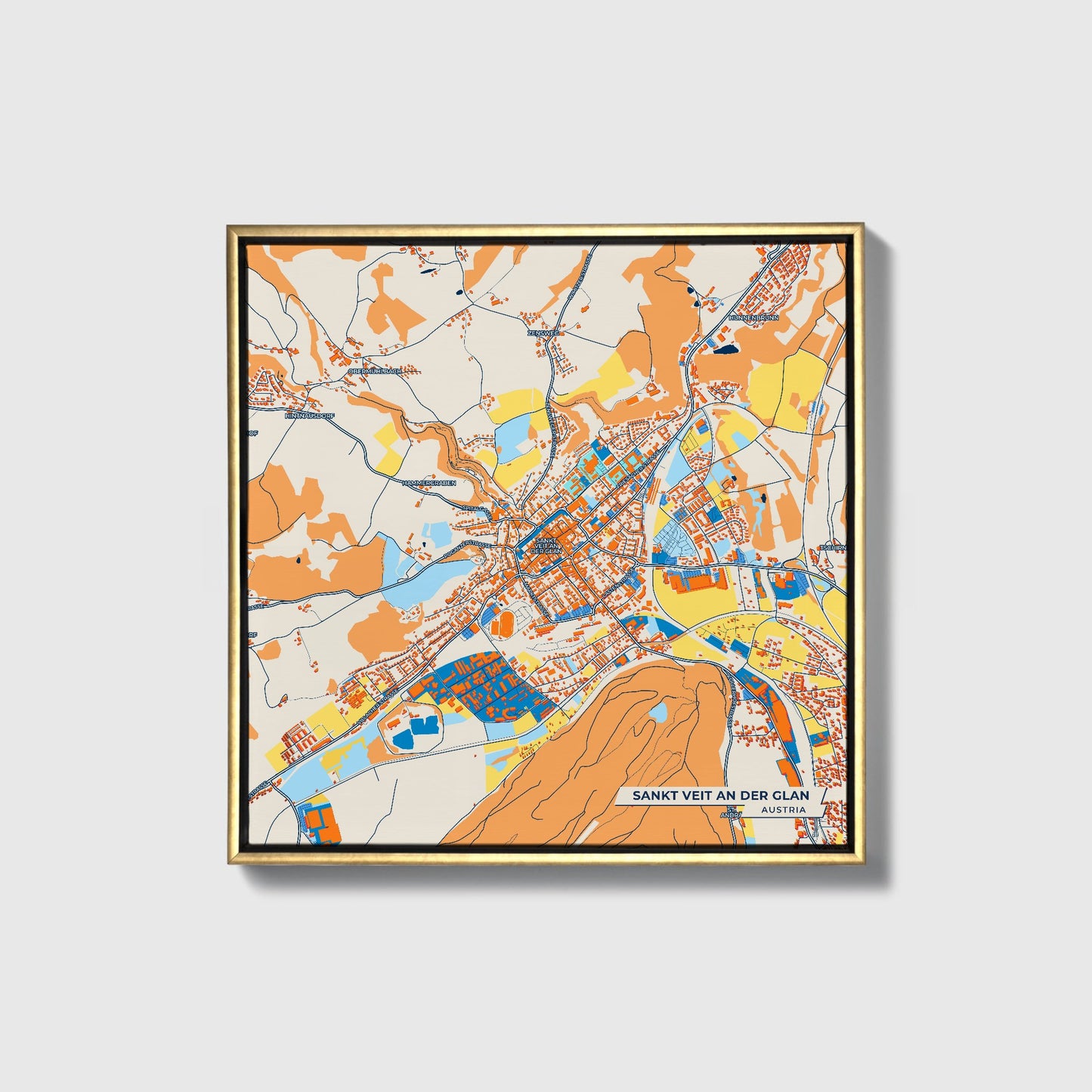 Sankt Veit An Der Glan Austria Colorful City Map Canvas Print • Gold Framed