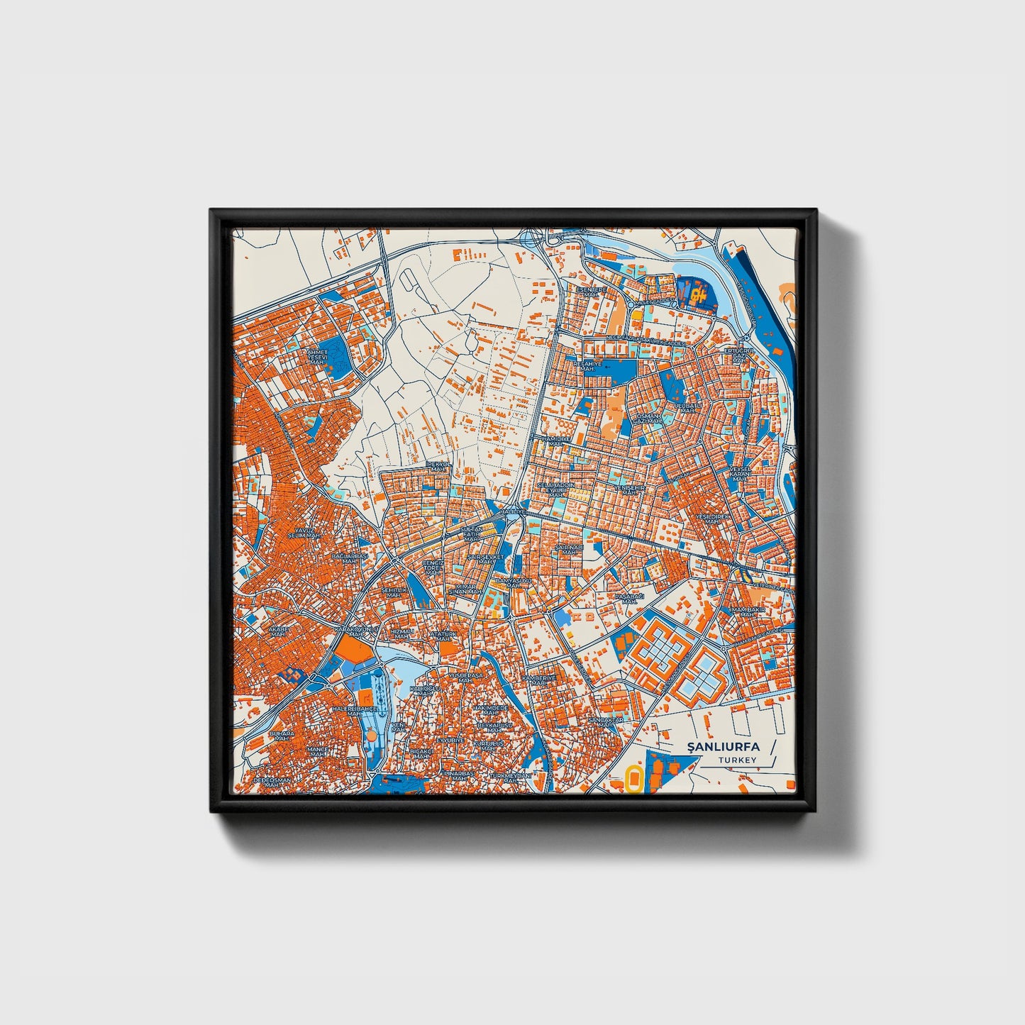 Şanliurfa Turkey Colorful City Map Canvas Print • Black Framed