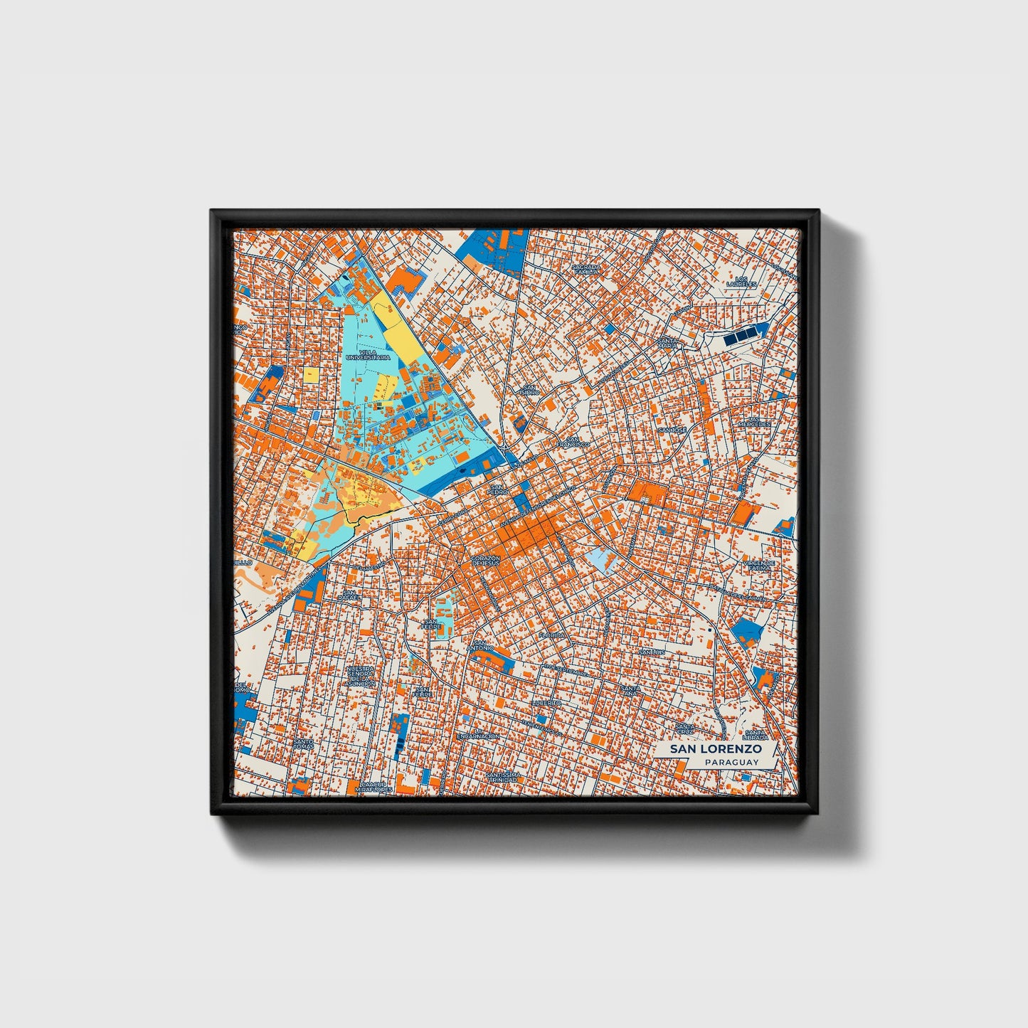 San Lorenzo Paraguay Colorful City Map Canvas Print • Black Framed