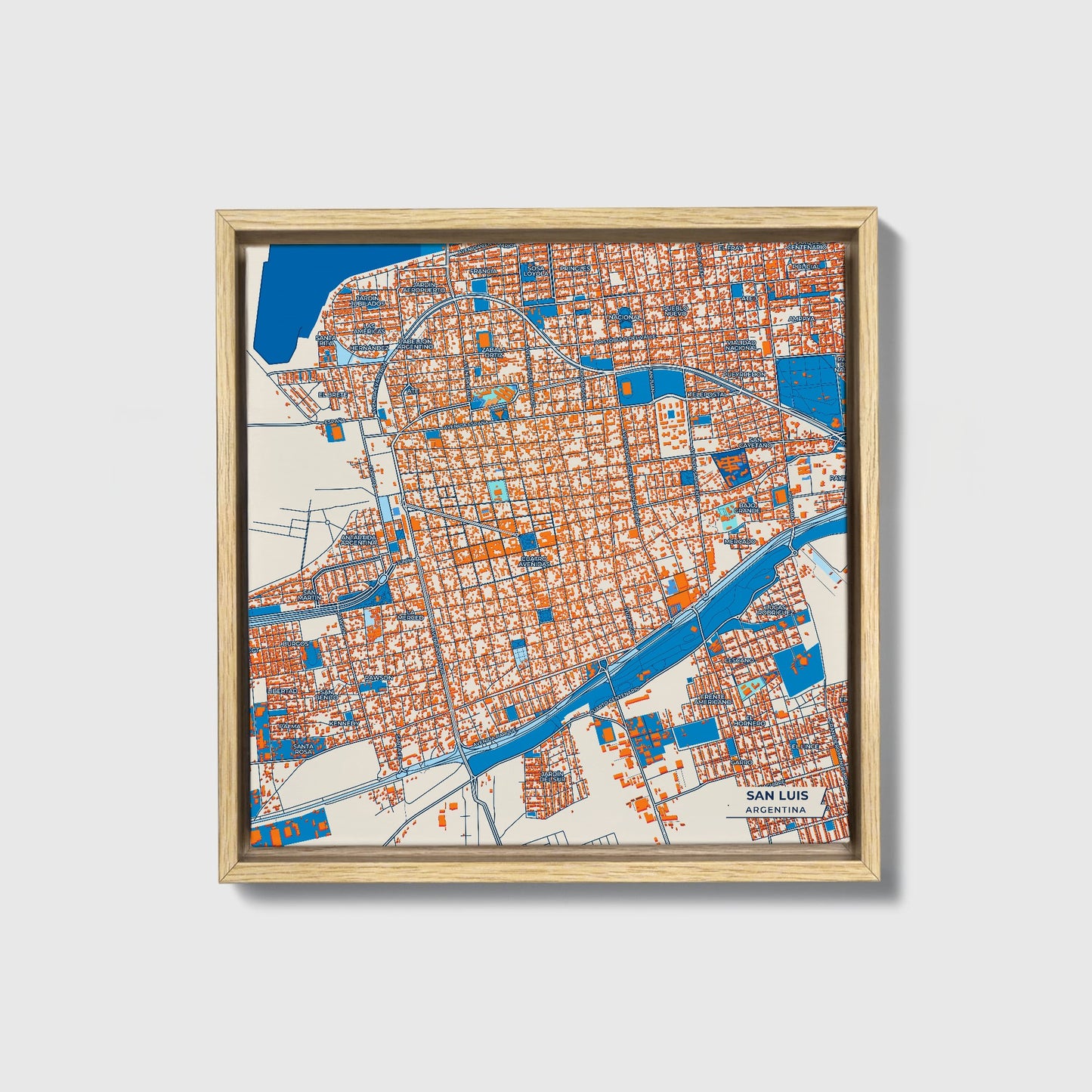 San Luis Argentina Colorful City Map Canvas Print • Natural Wooden Framed