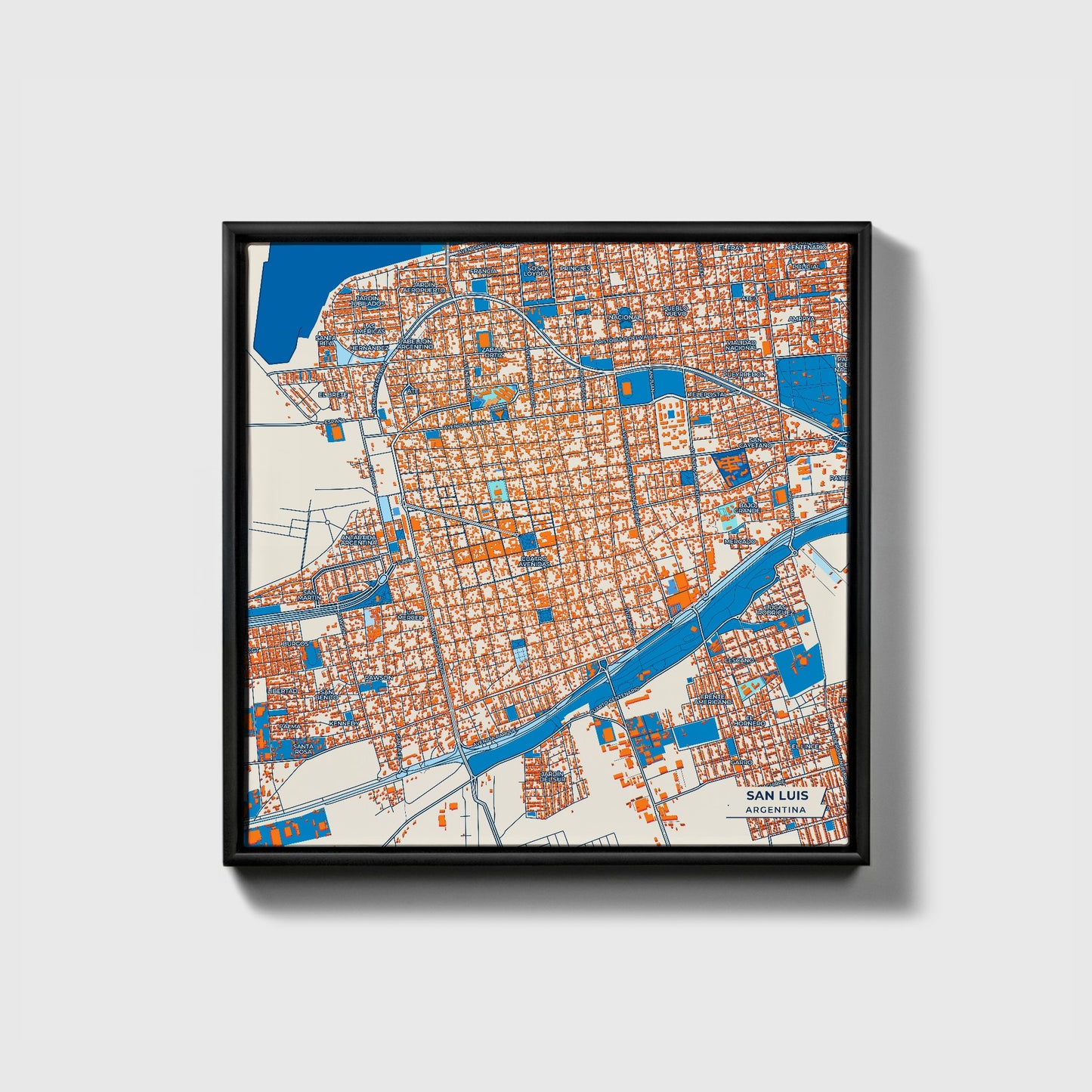 San Luis Argentina Colorful City Map Canvas Print • Black Framed