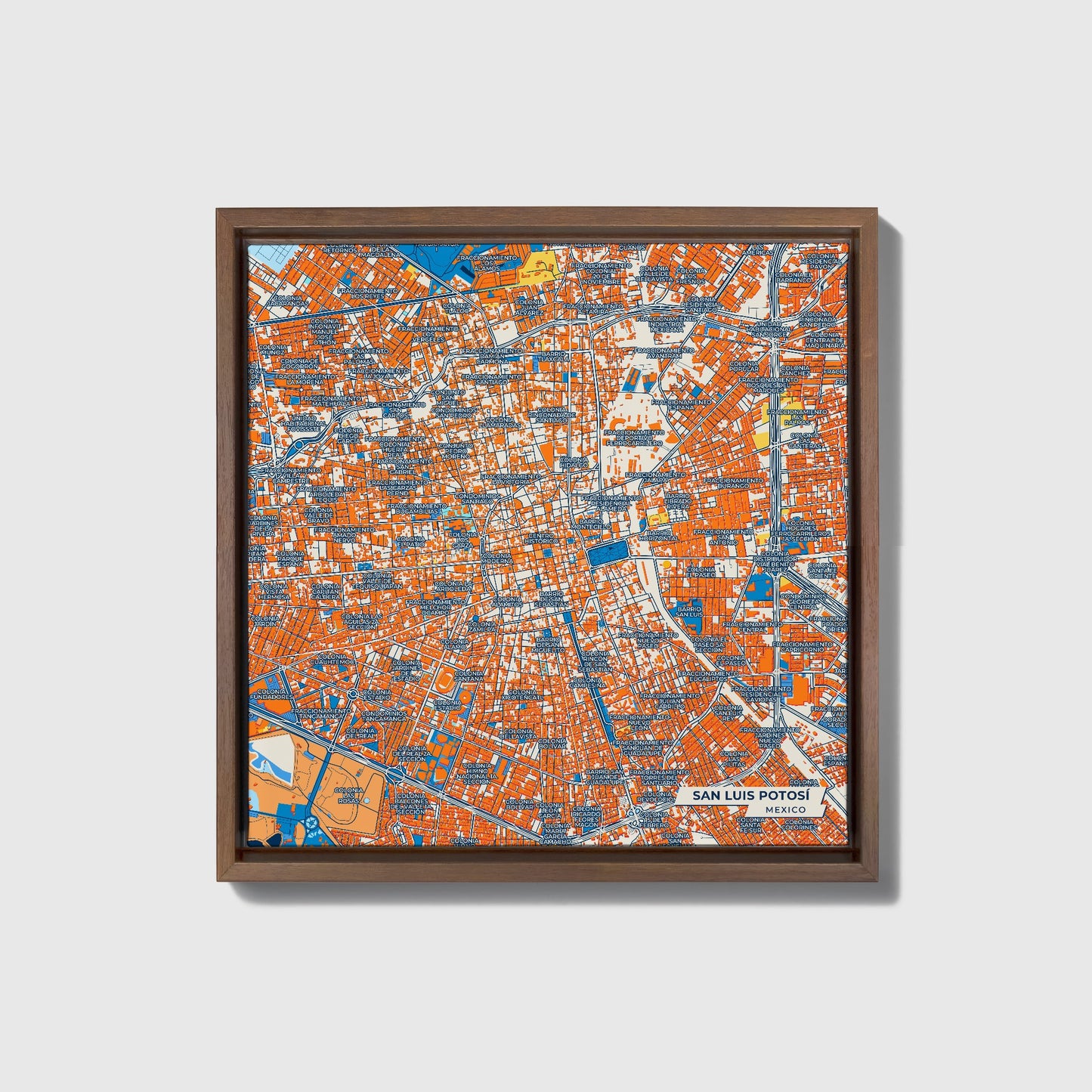 San Luis Potosí Mexico Colorful City Map Canvas Print • Dark Wooden Framed