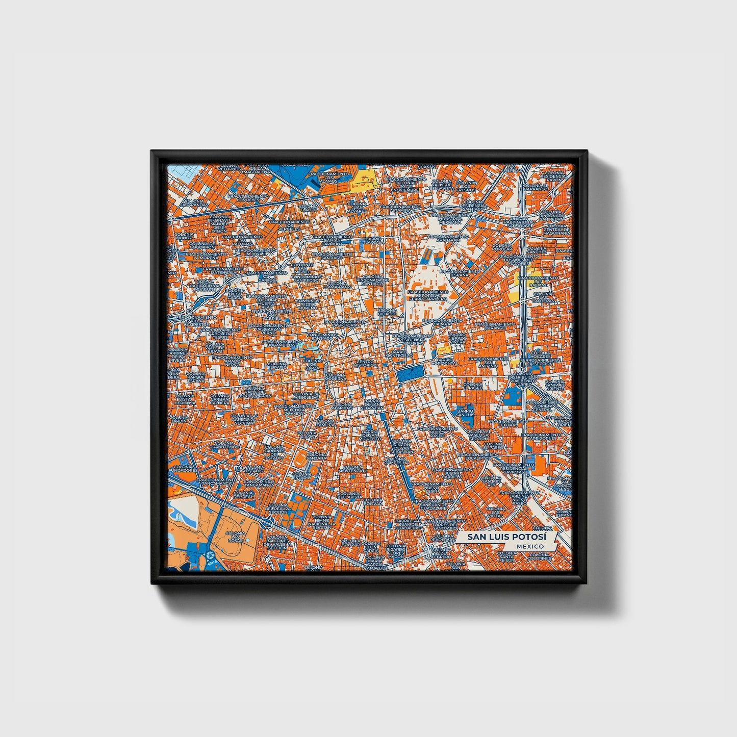San Luis Potosí Mexico Colorful City Map Canvas Print • Black Framed