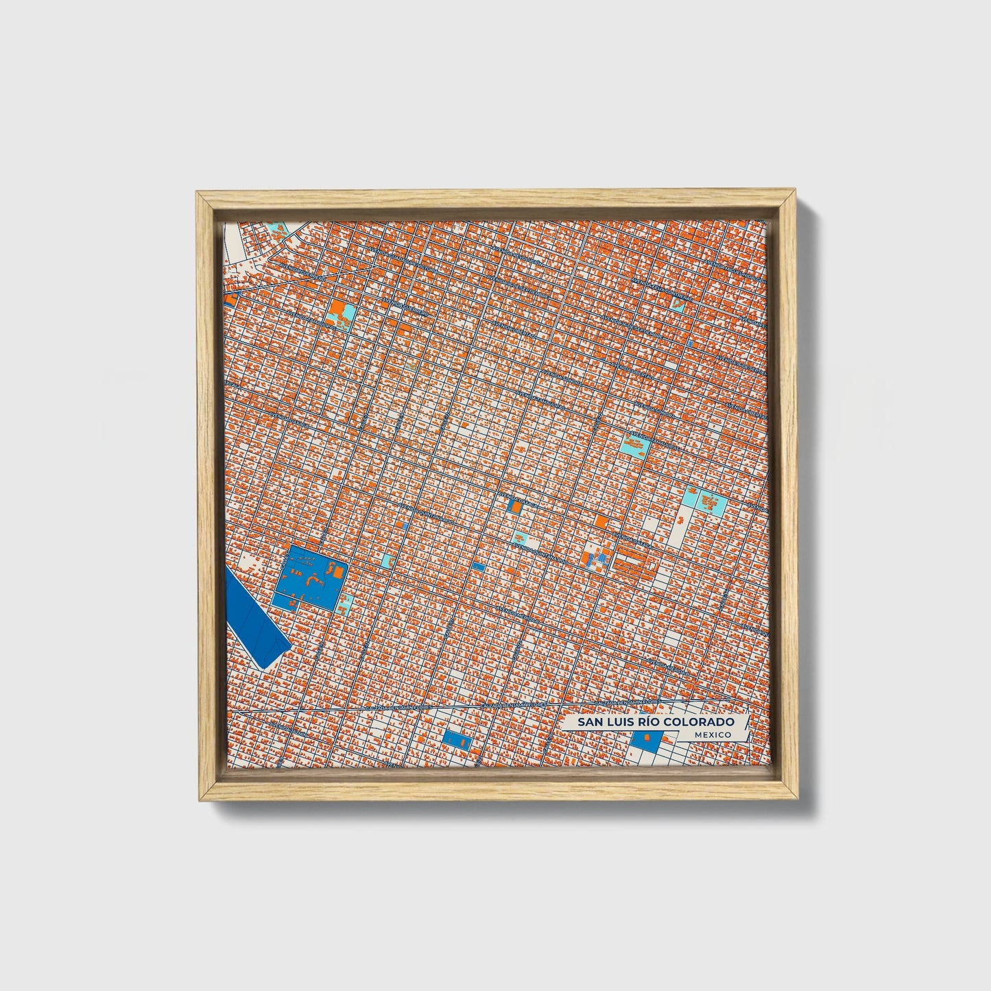 San Luis Río Colorado Mexico Colorful City Map Canvas Print • Natural Wooden Framed