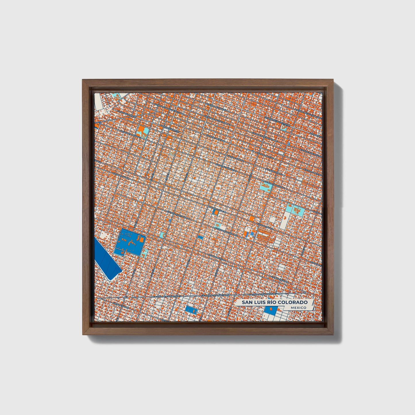 San Luis Río Colorado Mexico Colorful City Map Canvas Print • Dark Wooden Framed
