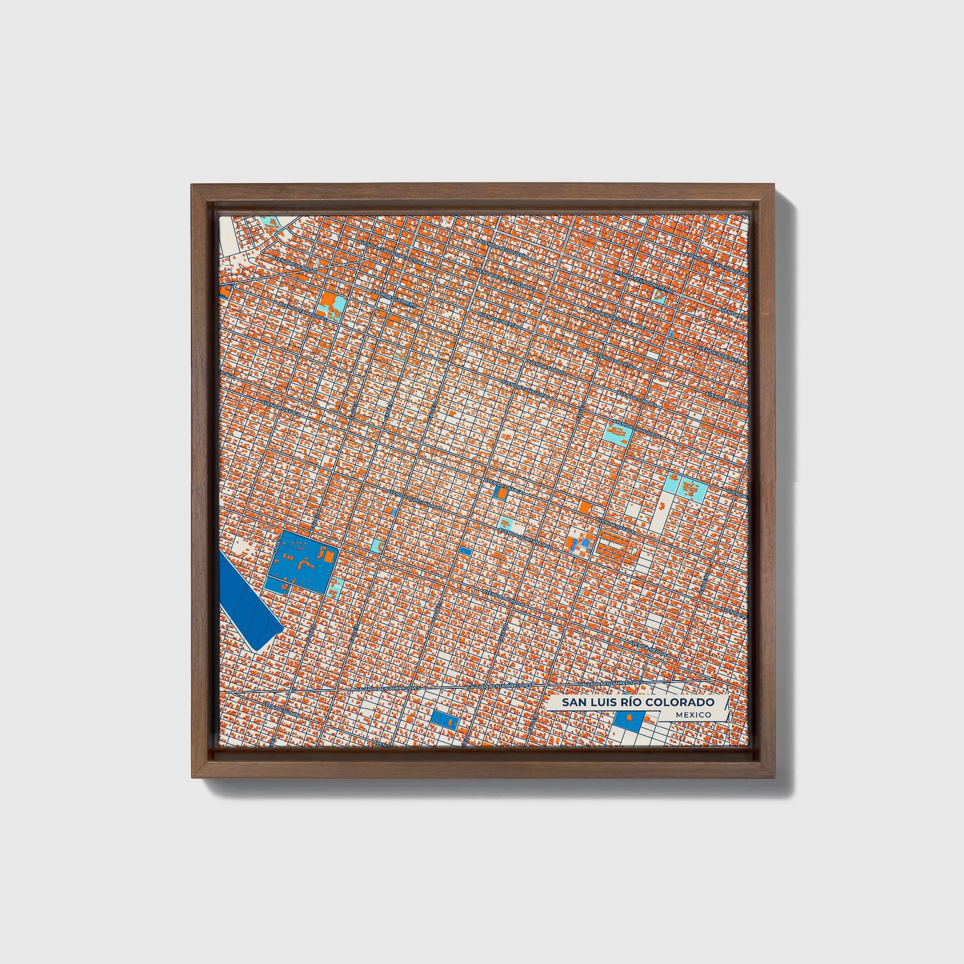 San Luis Río Colorado Mexico Colorful City Map Canvas Print • Dark Wooden Framed