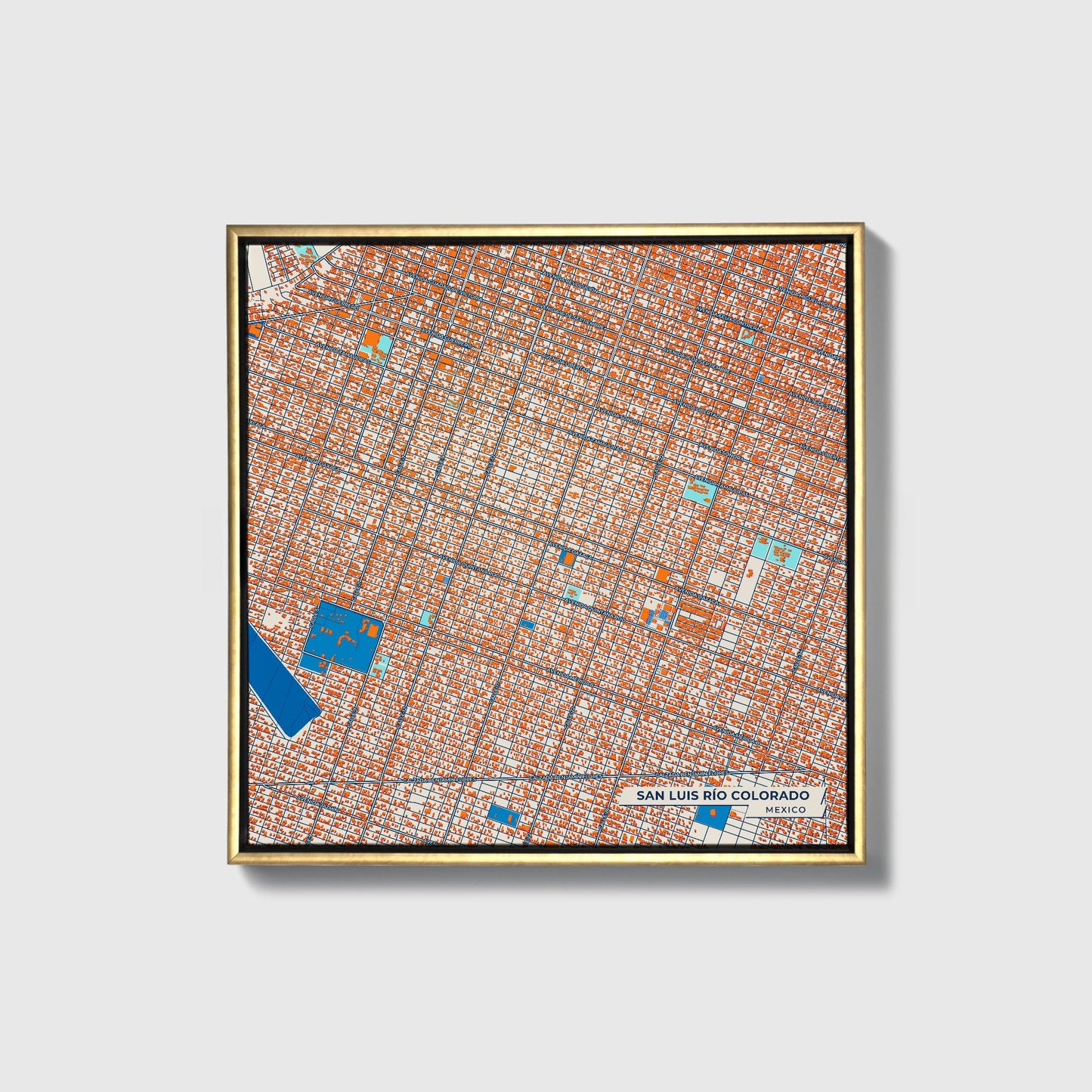 San Luis Río Colorado Mexico Colorful City Map Canvas Print • Gold Framed