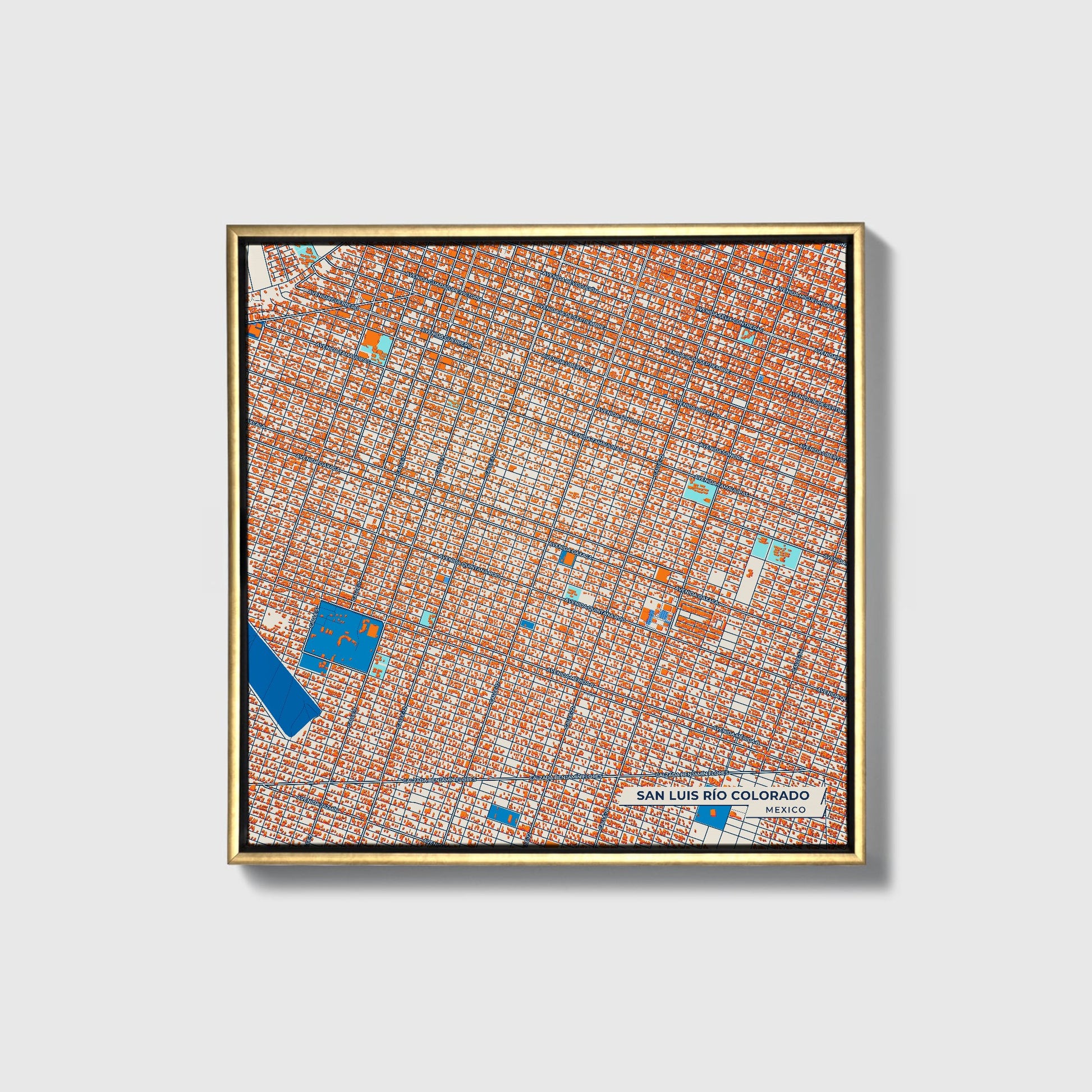 San Luis Río Colorado Mexico Colorful City Map Canvas Print • Gold Framed