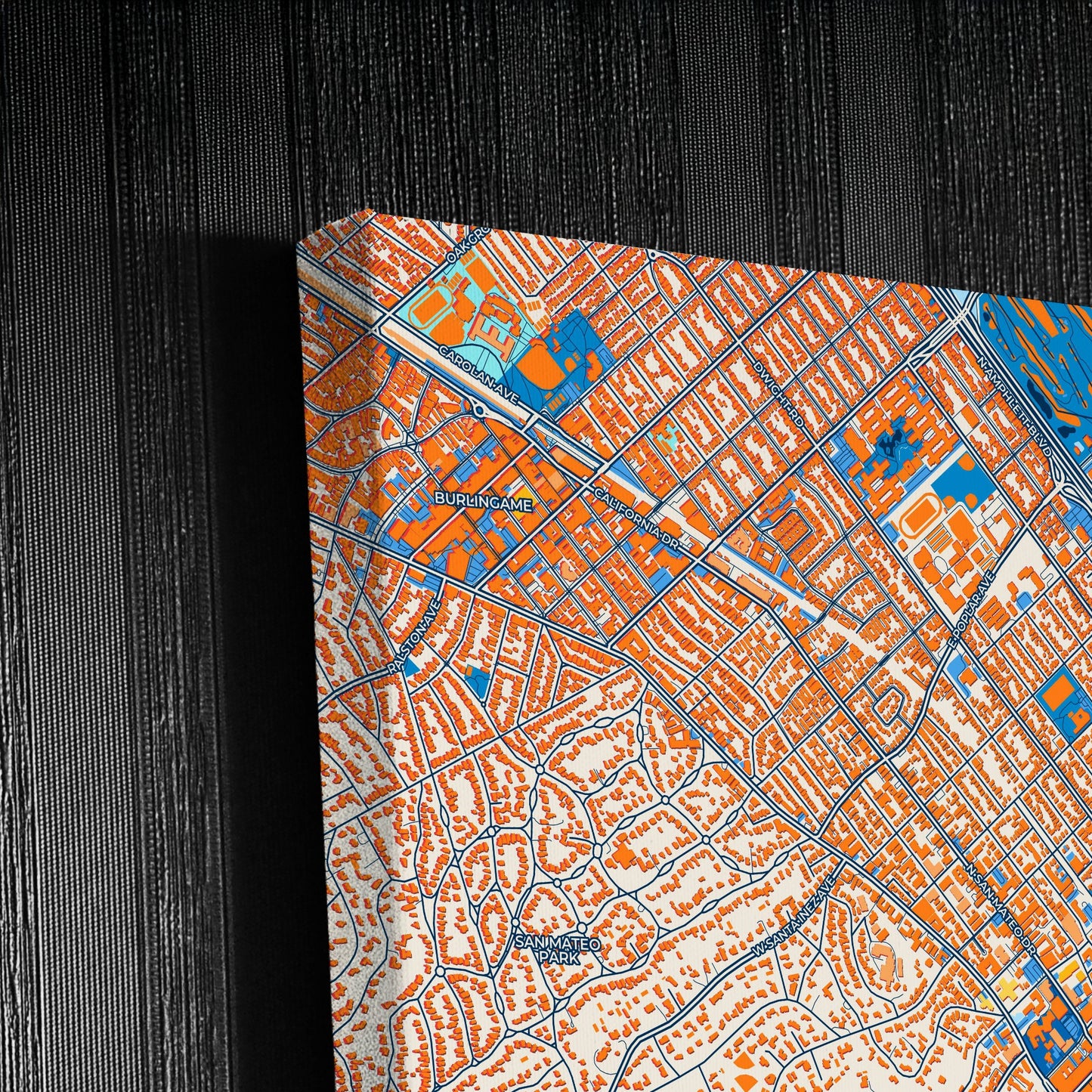 San Mateo California Colorful City Map Canvas Print Detail