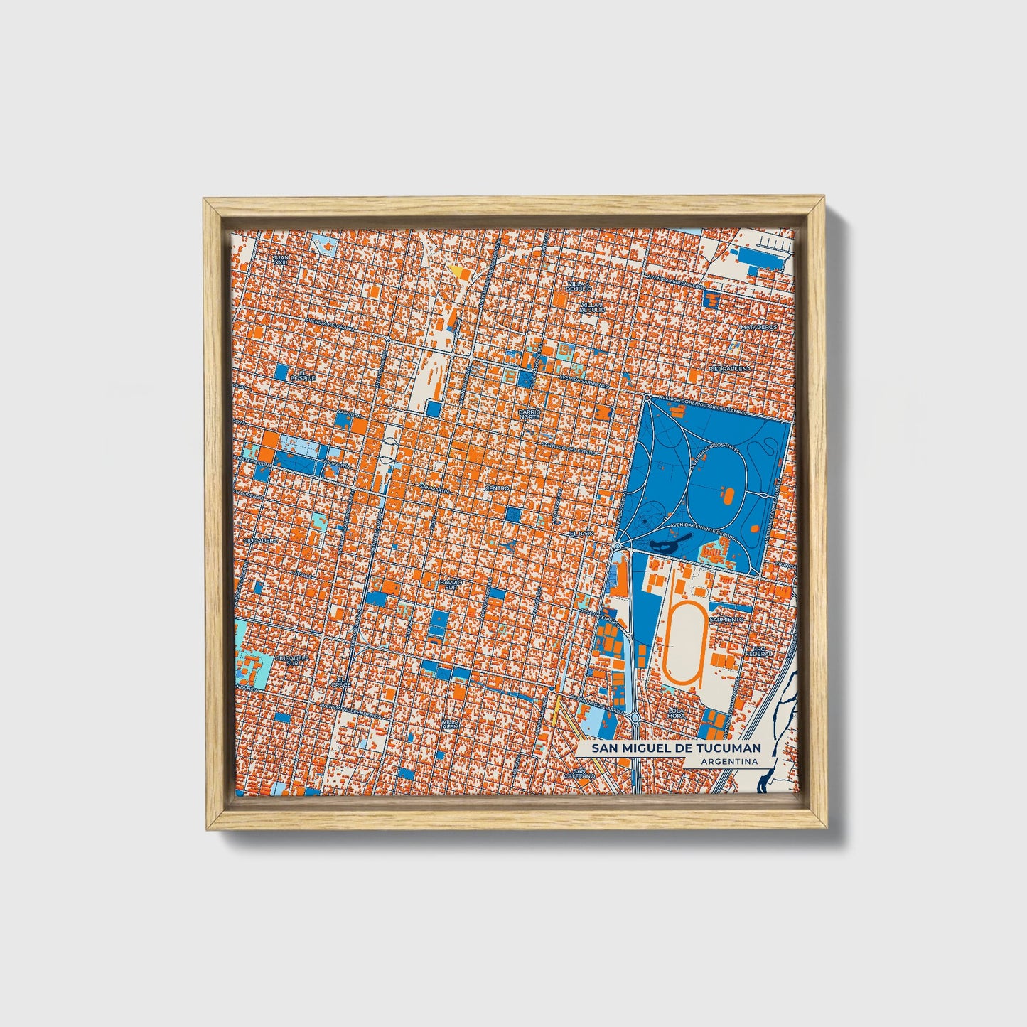 San Miguel De Tucuman Argentina Colorful City Map Canvas Print • Natural Wooden Framed