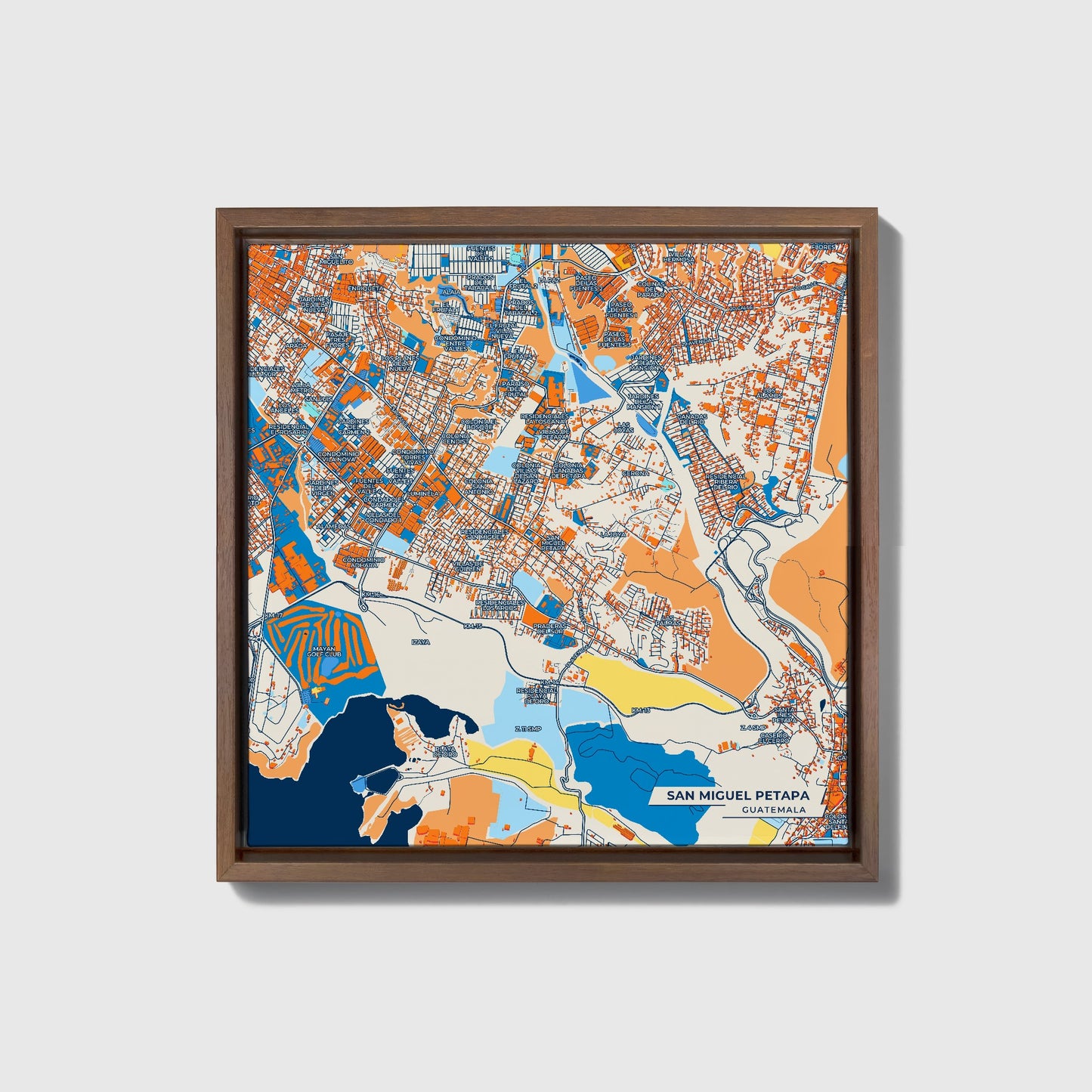 San Miguel Petapa Guatemala Colorful City Map Canvas Print • Dark Wooden Framed